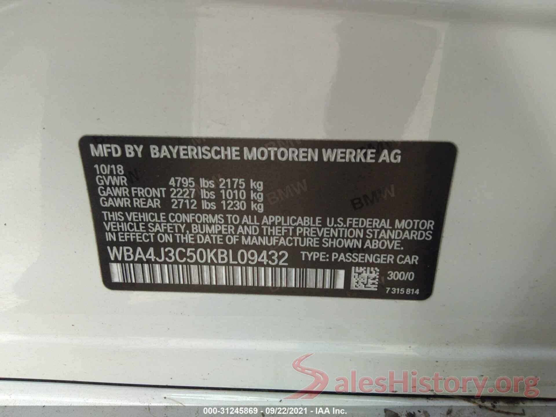 WBA4J3C50KBL09432 2019 BMW 4 SERIES