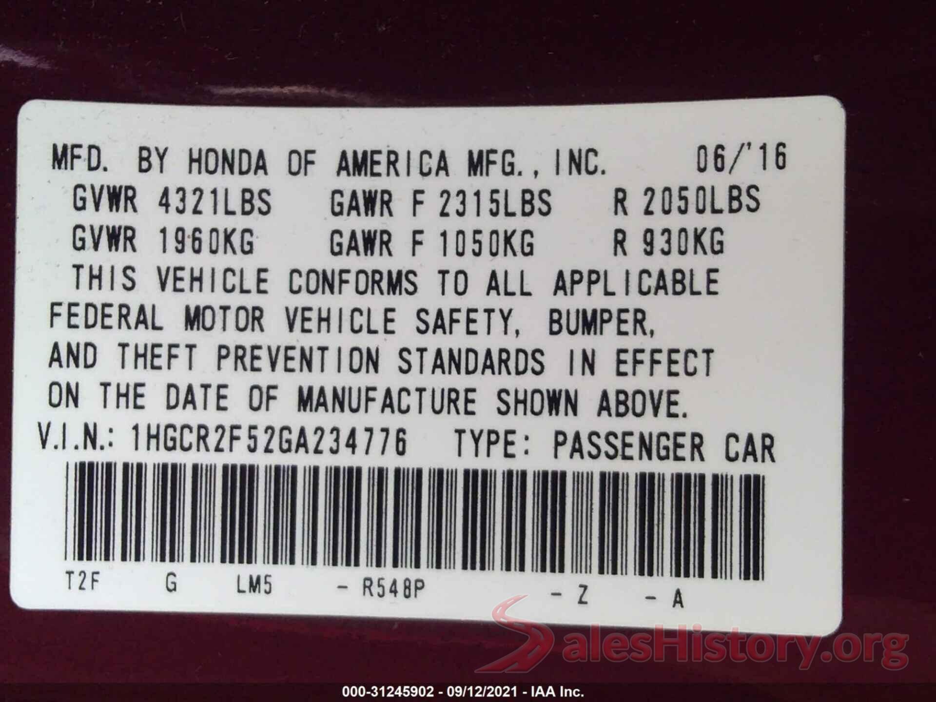 1HGCR2F52GA234776 2016 HONDA ACCORD SEDAN