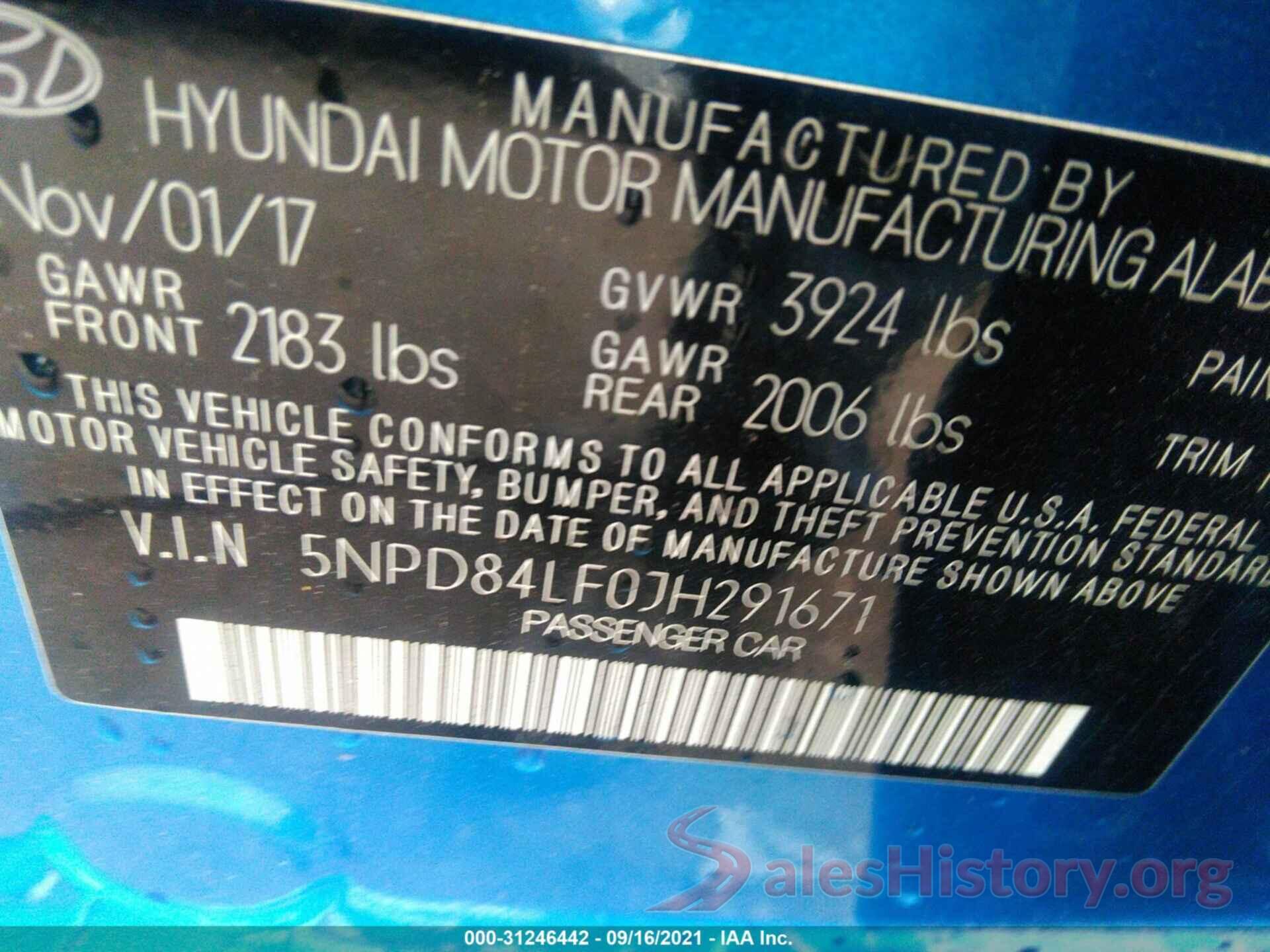 5NPD84LF0JH291671 2018 HYUNDAI ELANTRA