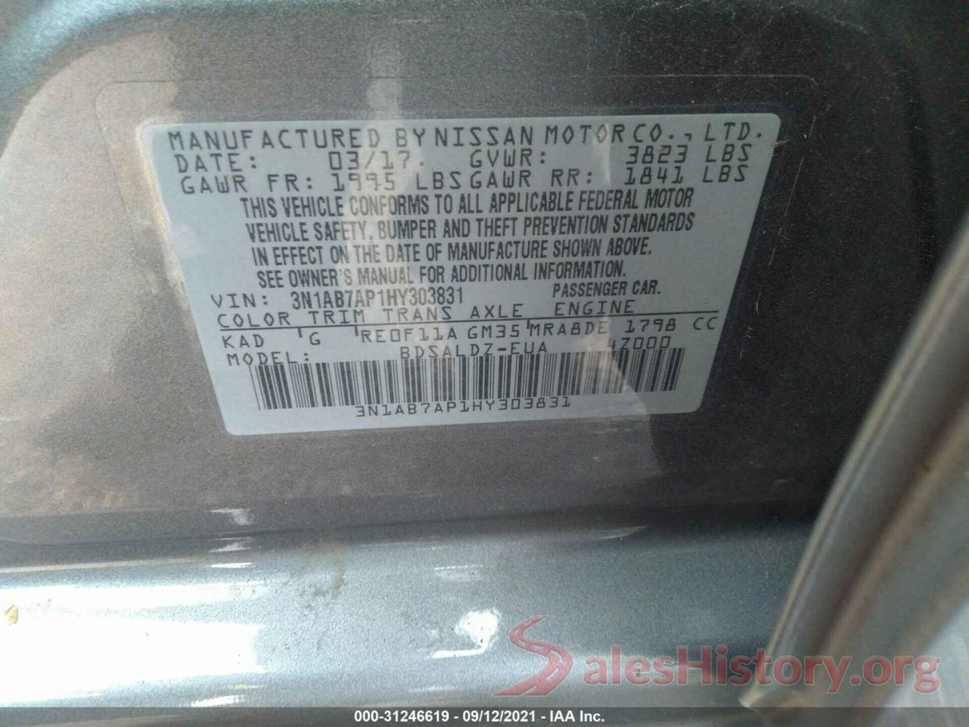 3N1AB7AP1HY303831 2017 NISSAN SENTRA