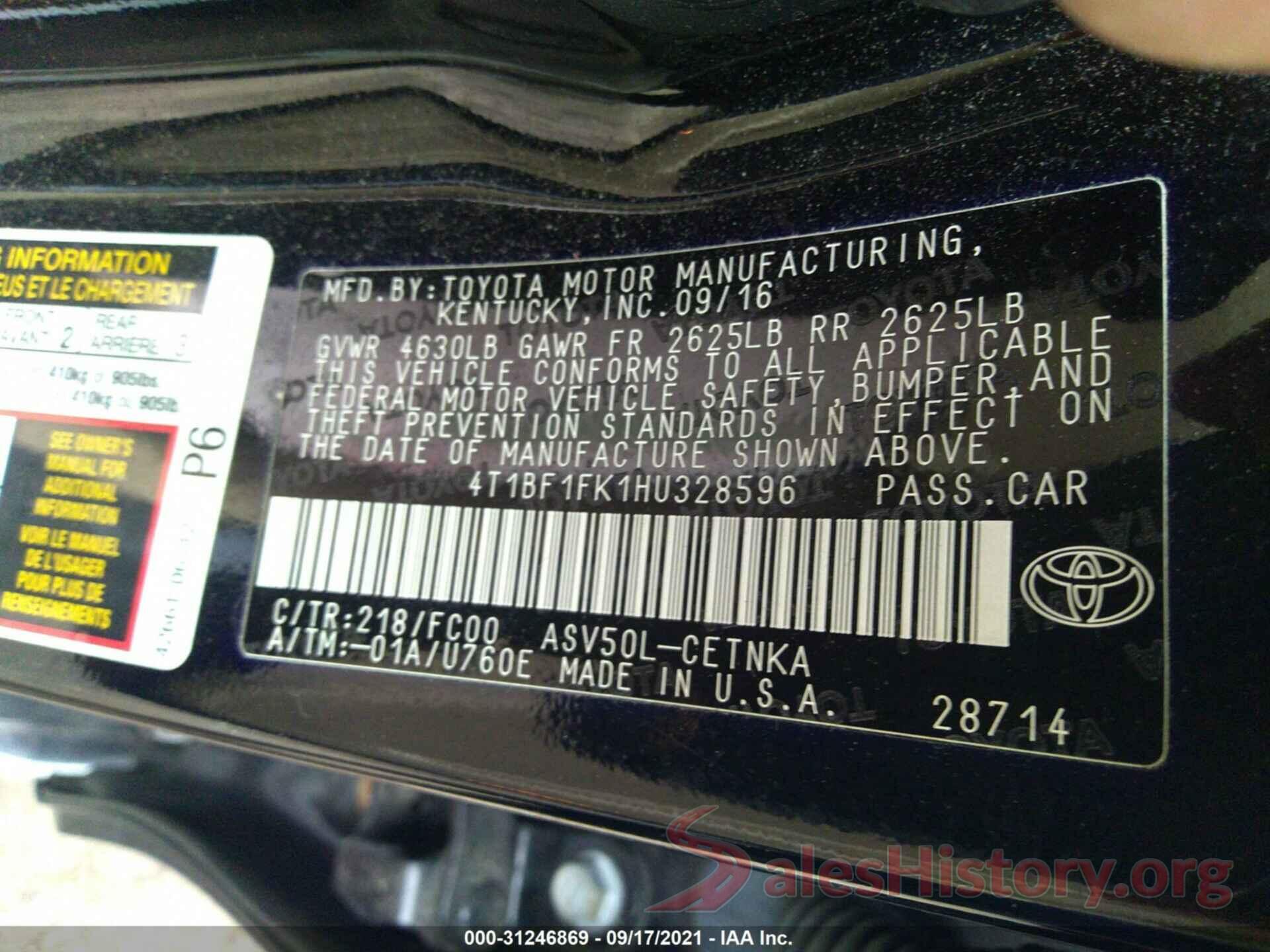 4T1BF1FK1HU328596 2017 TOYOTA CAMRY