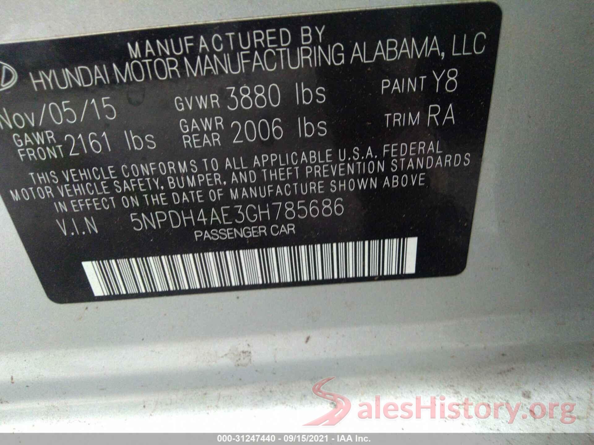 5NPDH4AE3GH785686 2016 HYUNDAI ELANTRA