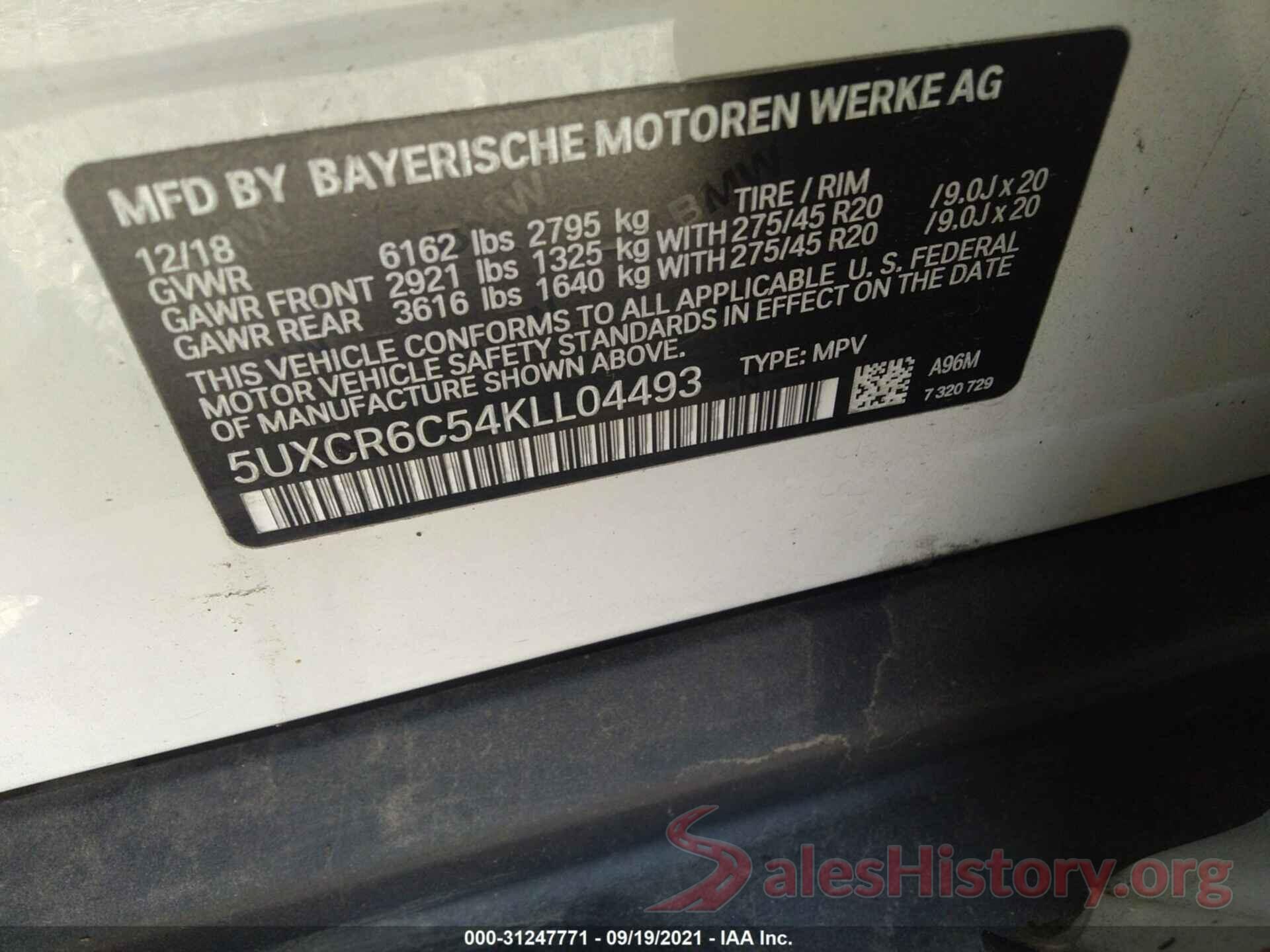 5UXCR6C54KLL04493 2019 BMW X5