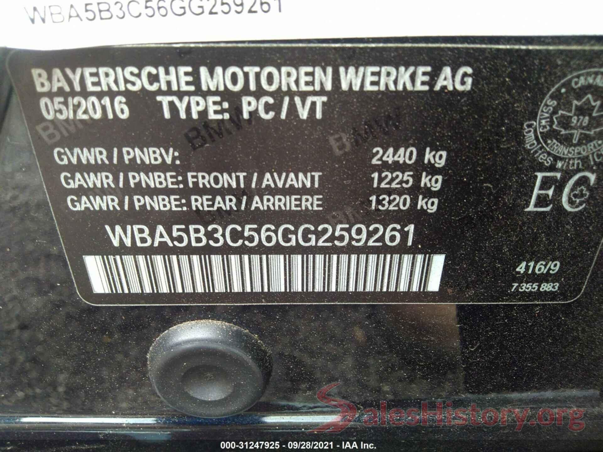 WBA5B3C56GG259261 2016 BMW 5 SERIES