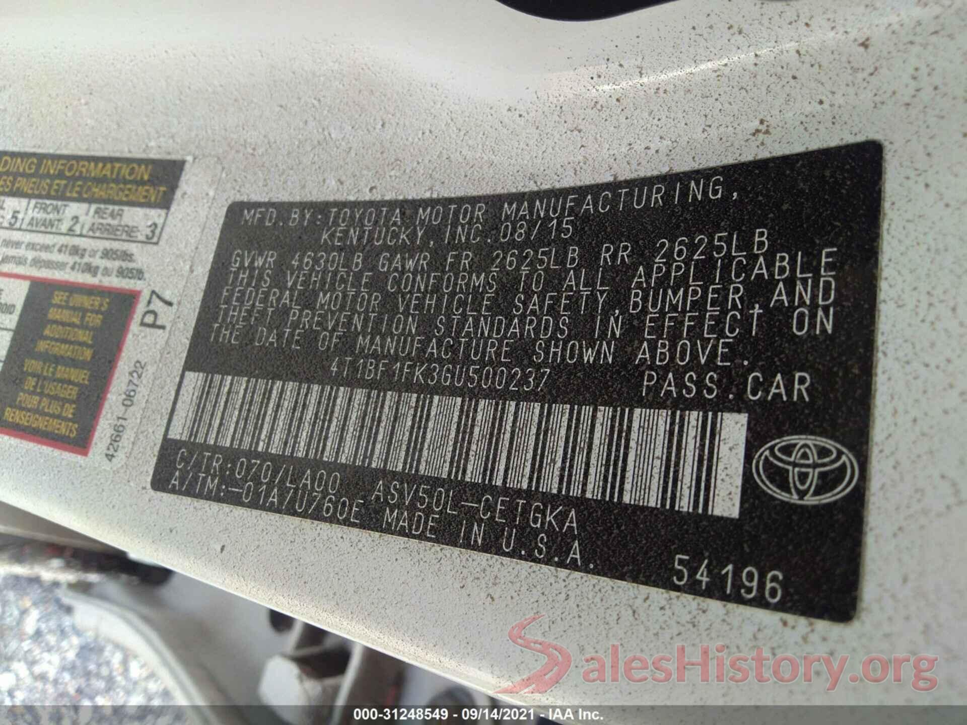 4T1BF1FK3GU500237 2016 TOYOTA CAMRY