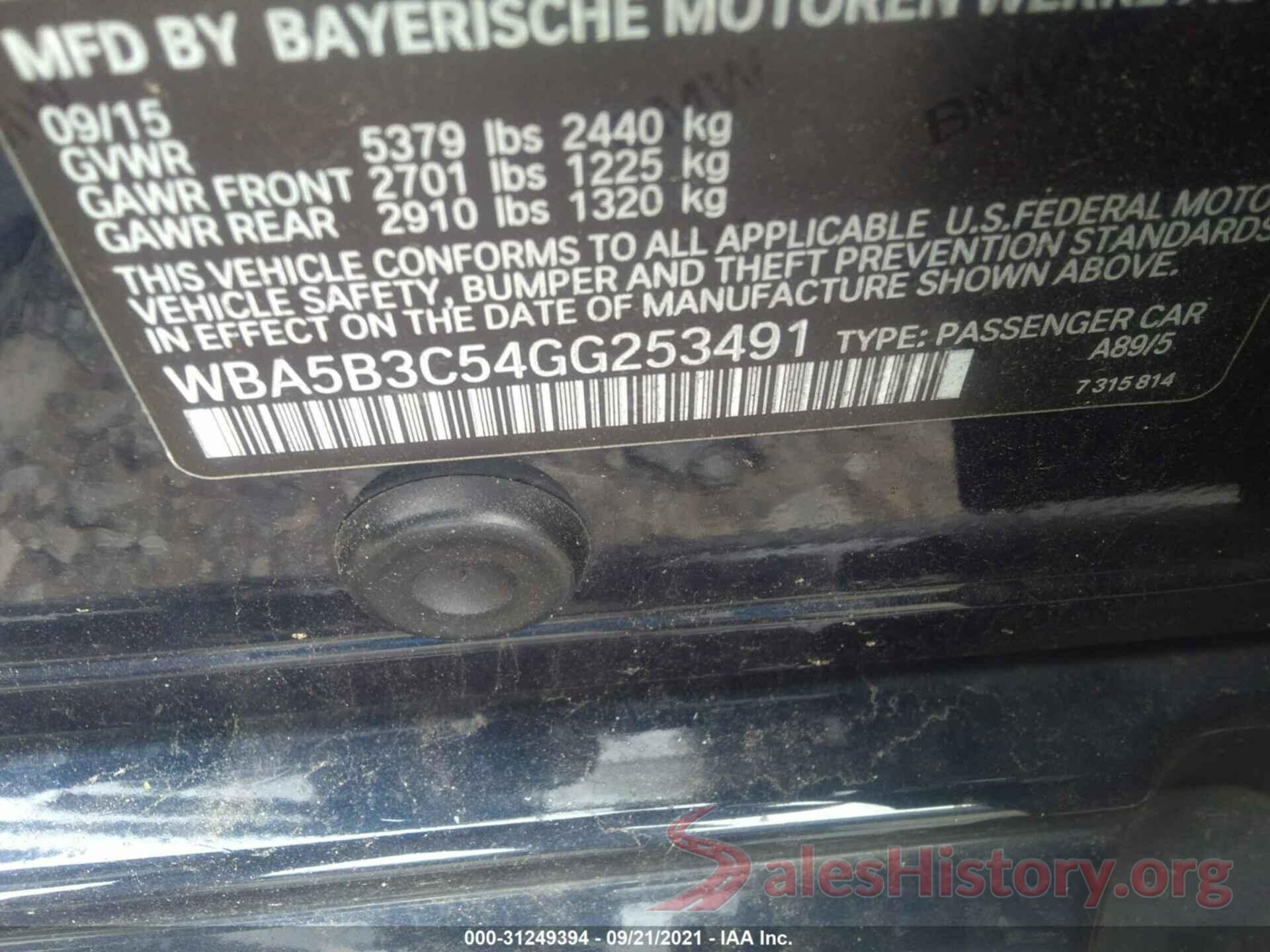 WBA5B3C54GG253491 2016 BMW 5 SERIES