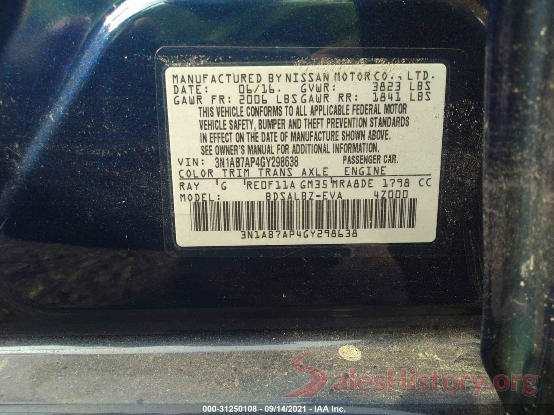 3N1AB7AP4GY298638 2016 NISSAN SENTRA