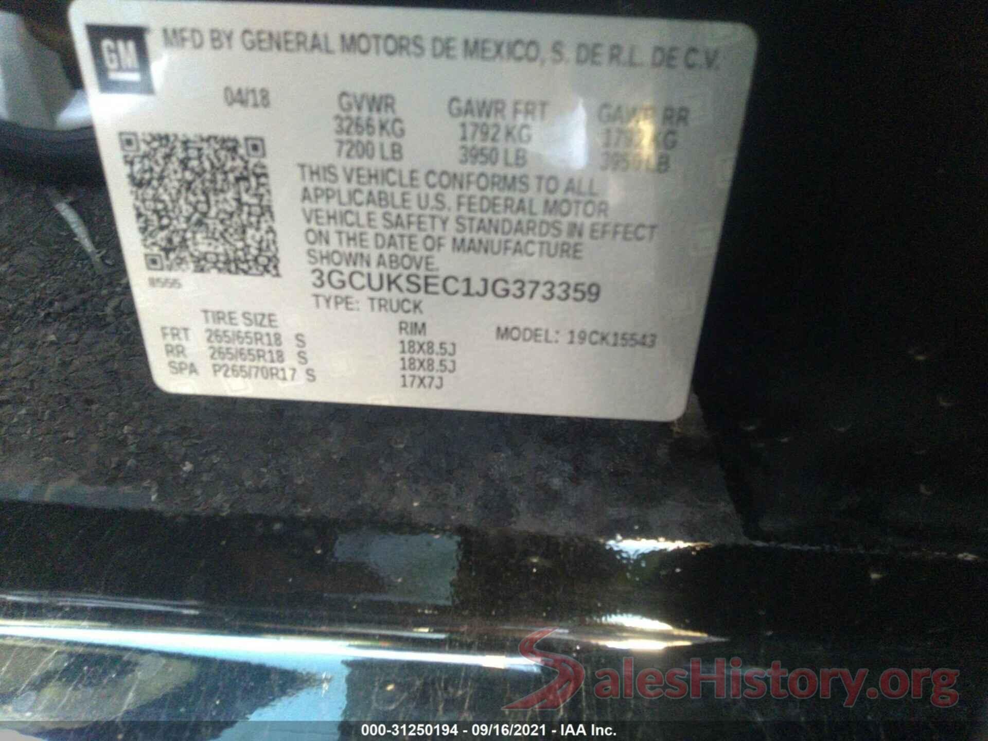 3GCUKSEC1JG373359 2018 CHEVROLET SILVERADO 1500