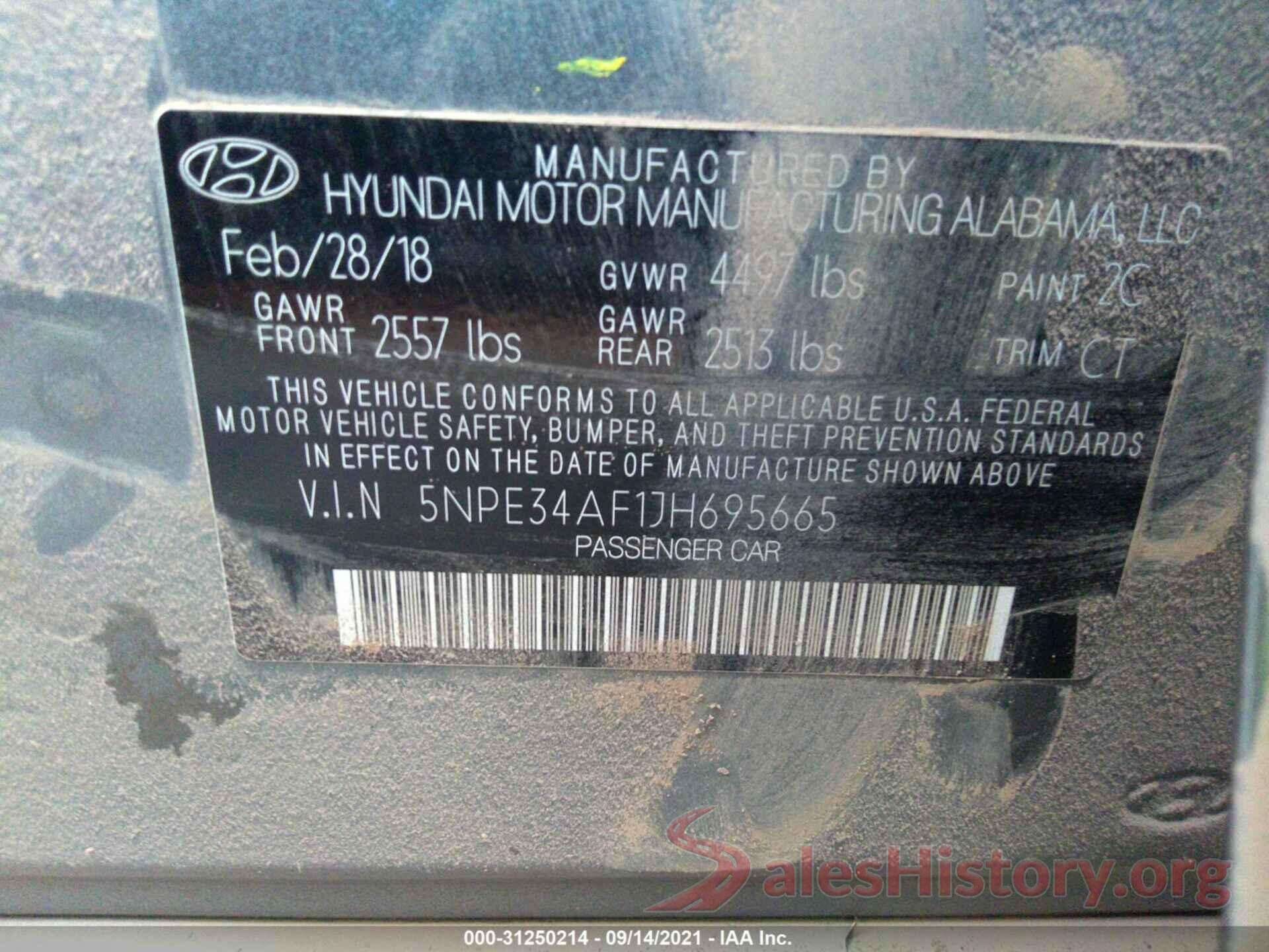 5NPE34AF1JH695665 2018 HYUNDAI SONATA