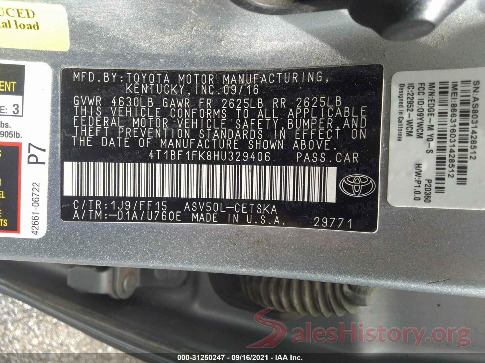 4T1BF1FK8HU329406 2017 TOYOTA CAMRY