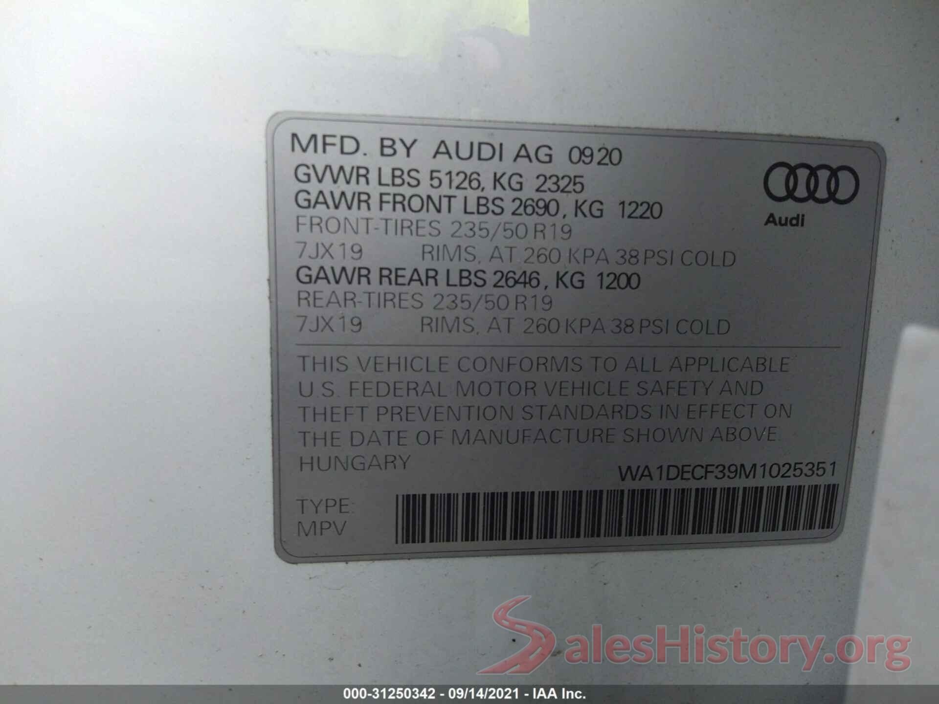 WA1DECF39M1025351 2021 AUDI Q3