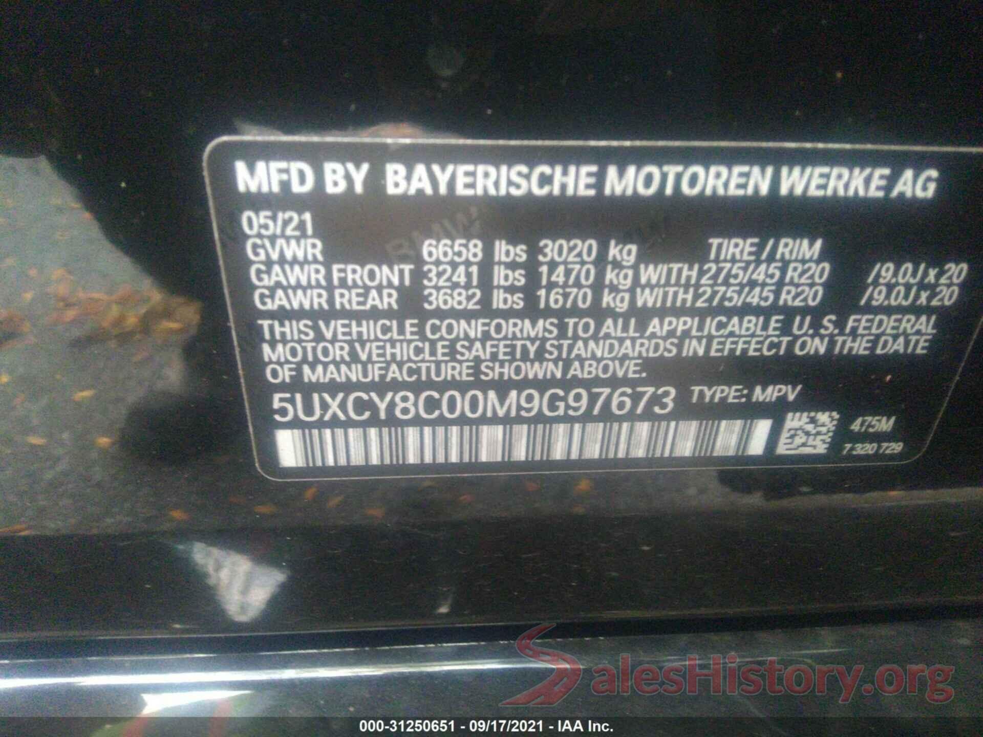 5UXCY8C00M9G97673 2021 BMW X6