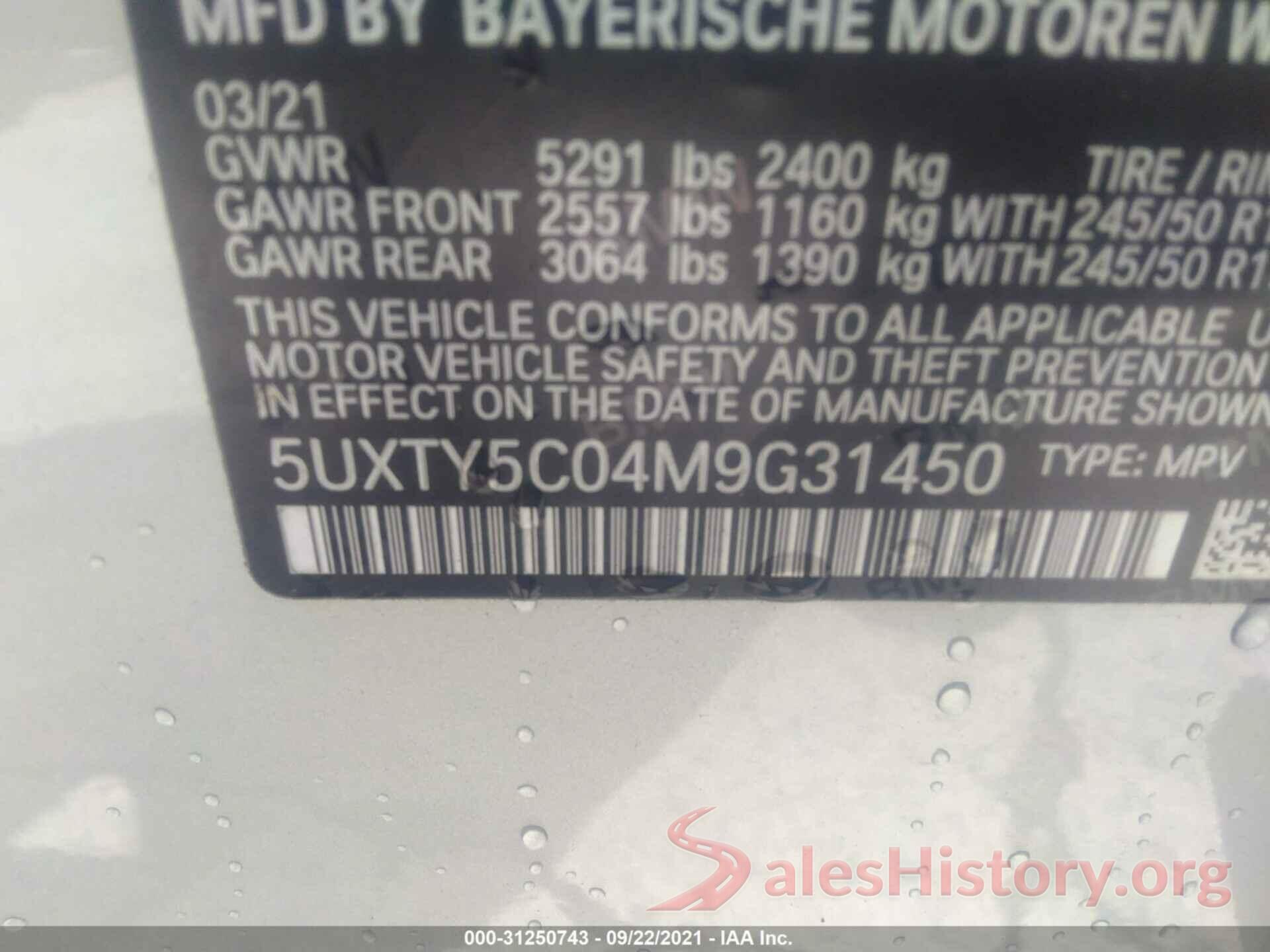 5UXTY5C04M9G31450 2021 BMW X3