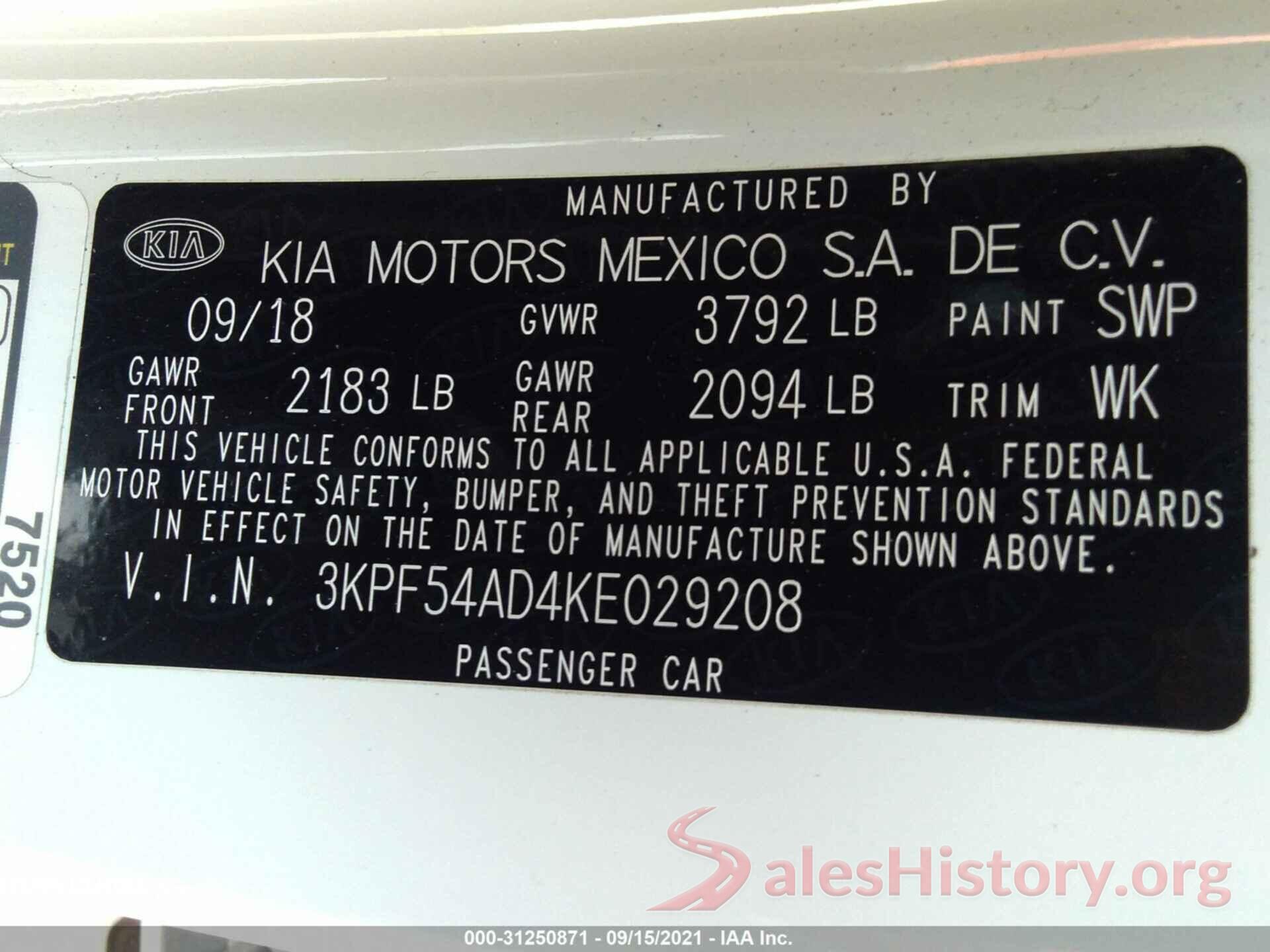 3KPF54AD4KE029208 2019 KIA FORTE