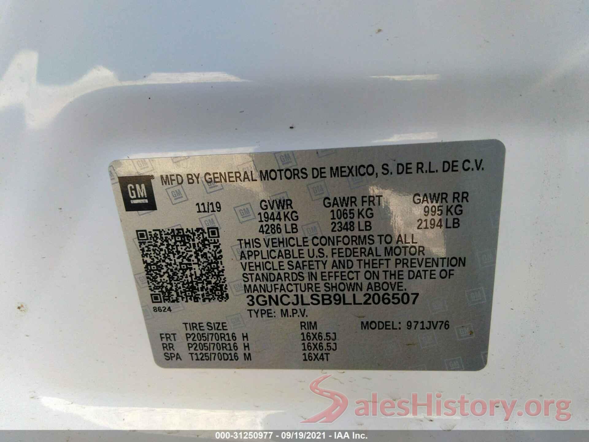 3GNCJLSB9LL206507 2020 CHEVROLET TRAX