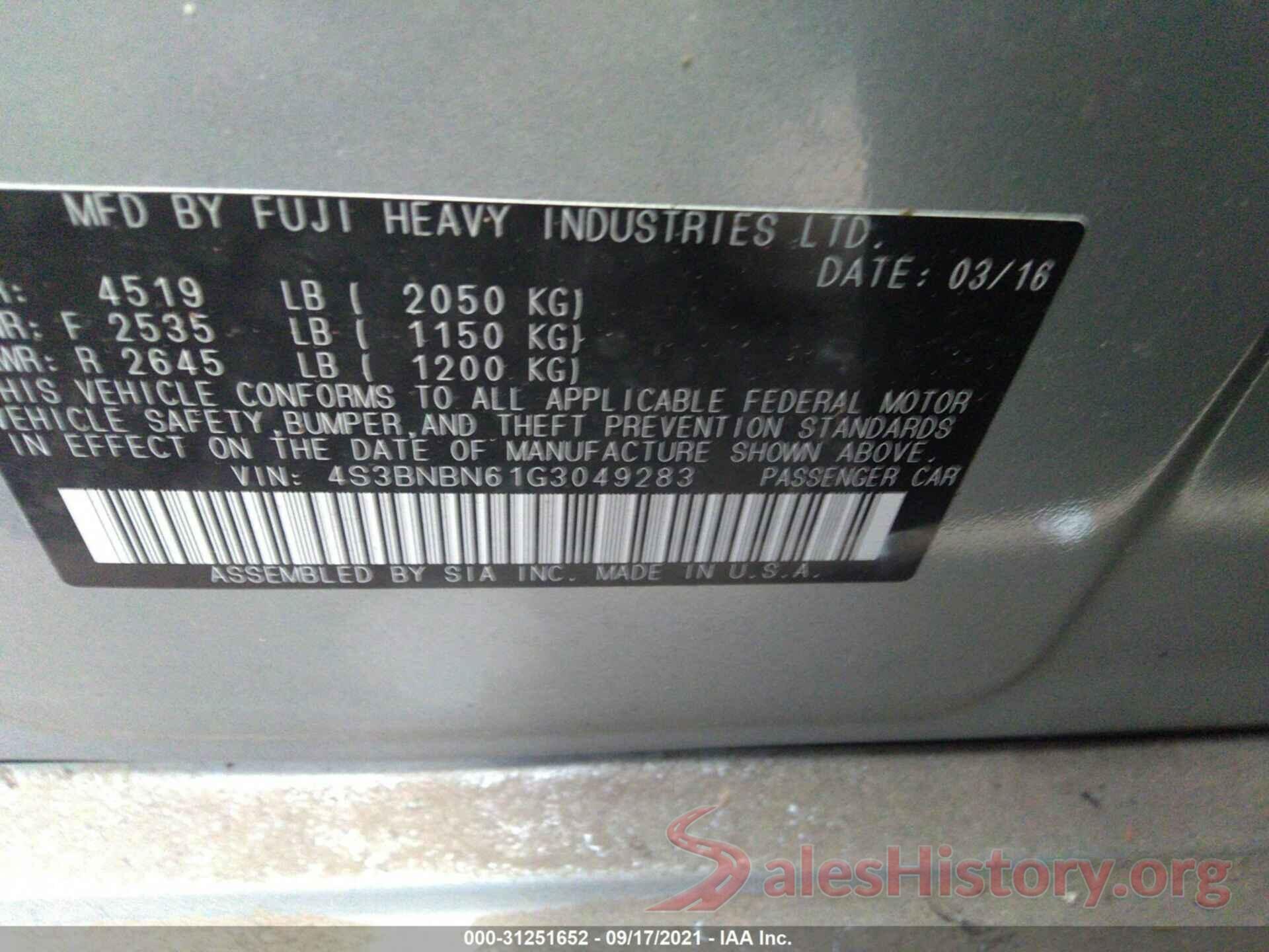 4S3BNBN61G3049283 2016 SUBARU LEGACY