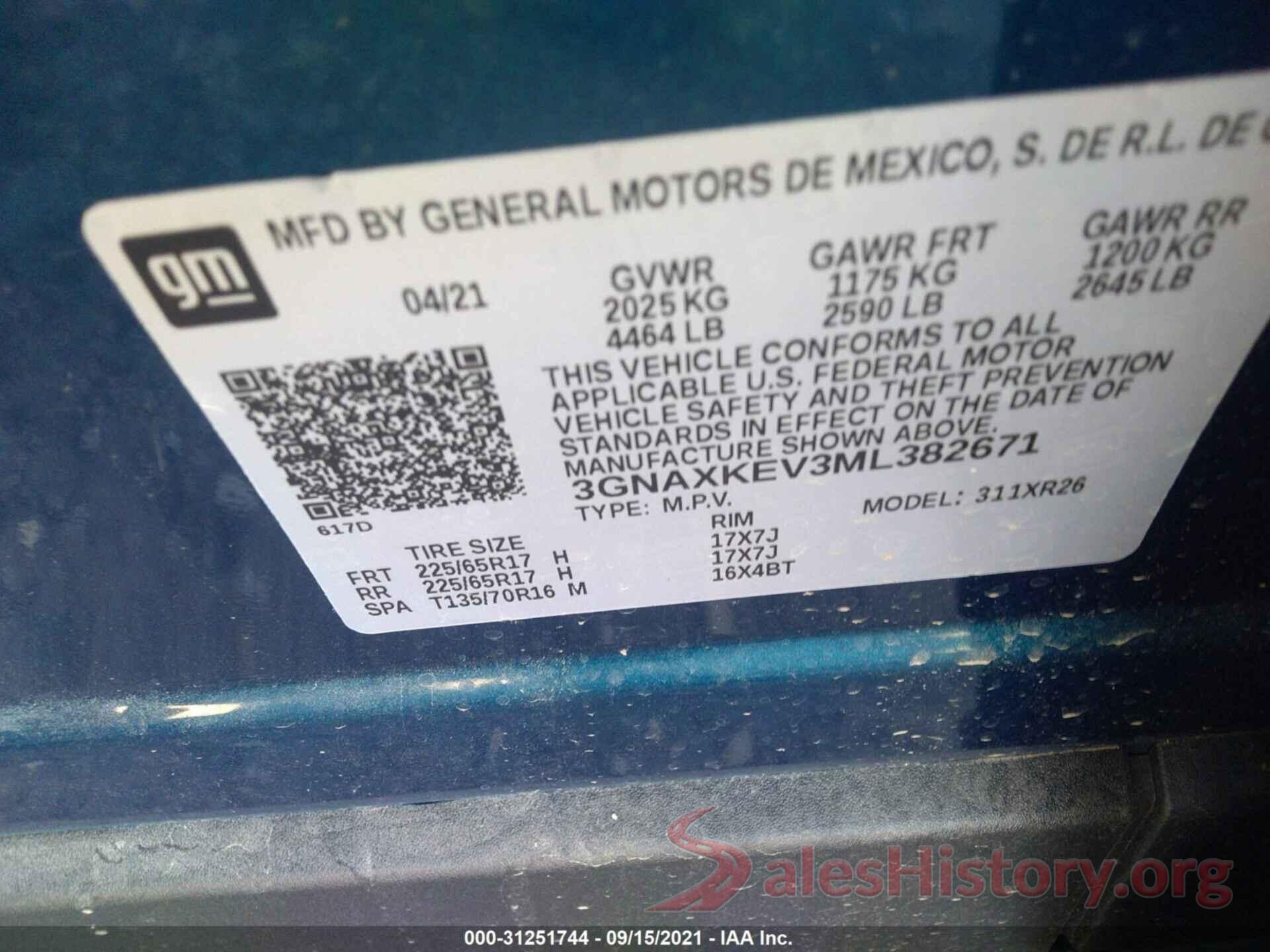 3GNAXKEV3ML382671 2021 CHEVROLET EQUINOX