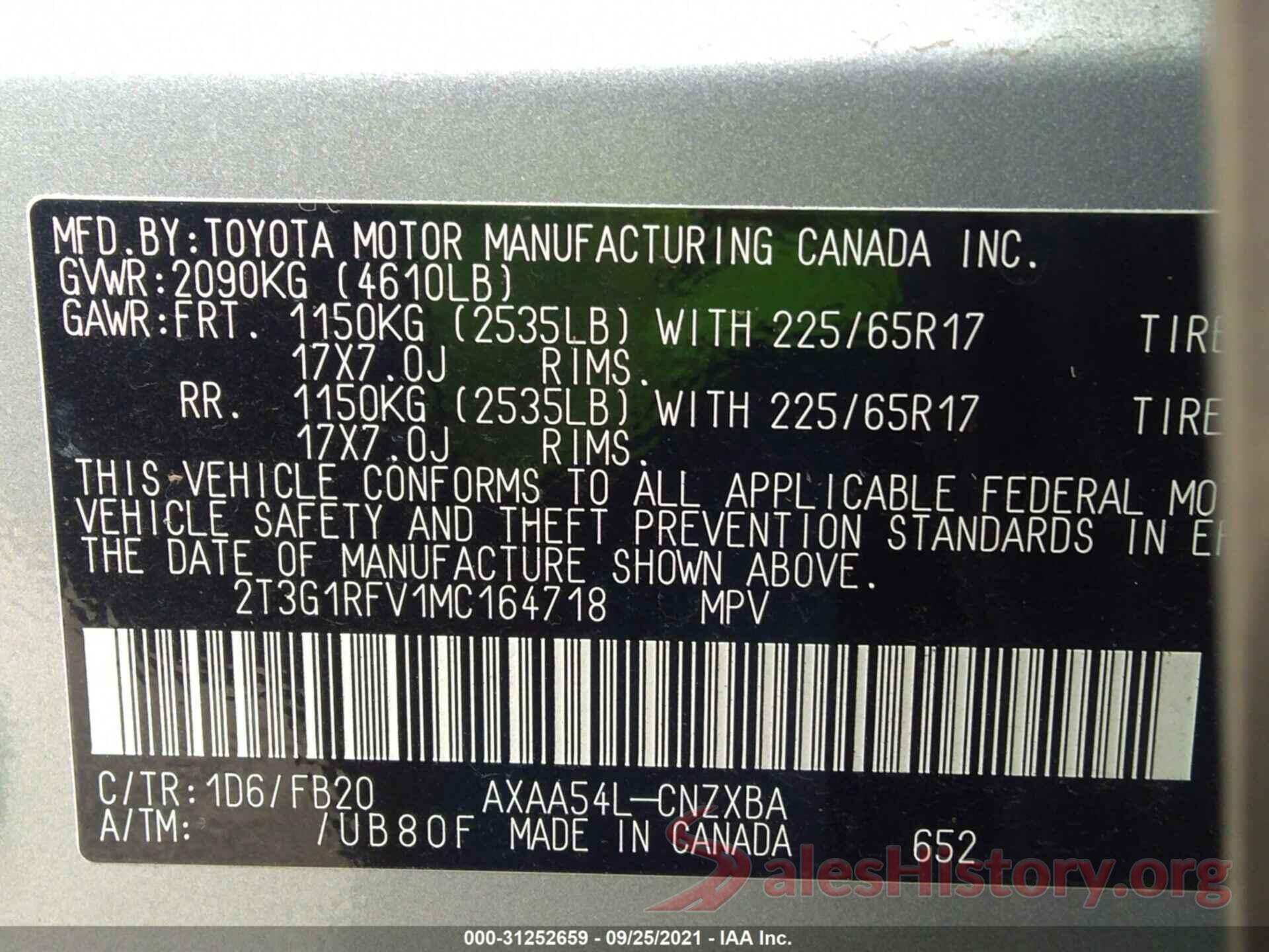 2T3G1RFV1MC164718 2021 TOYOTA RAV4