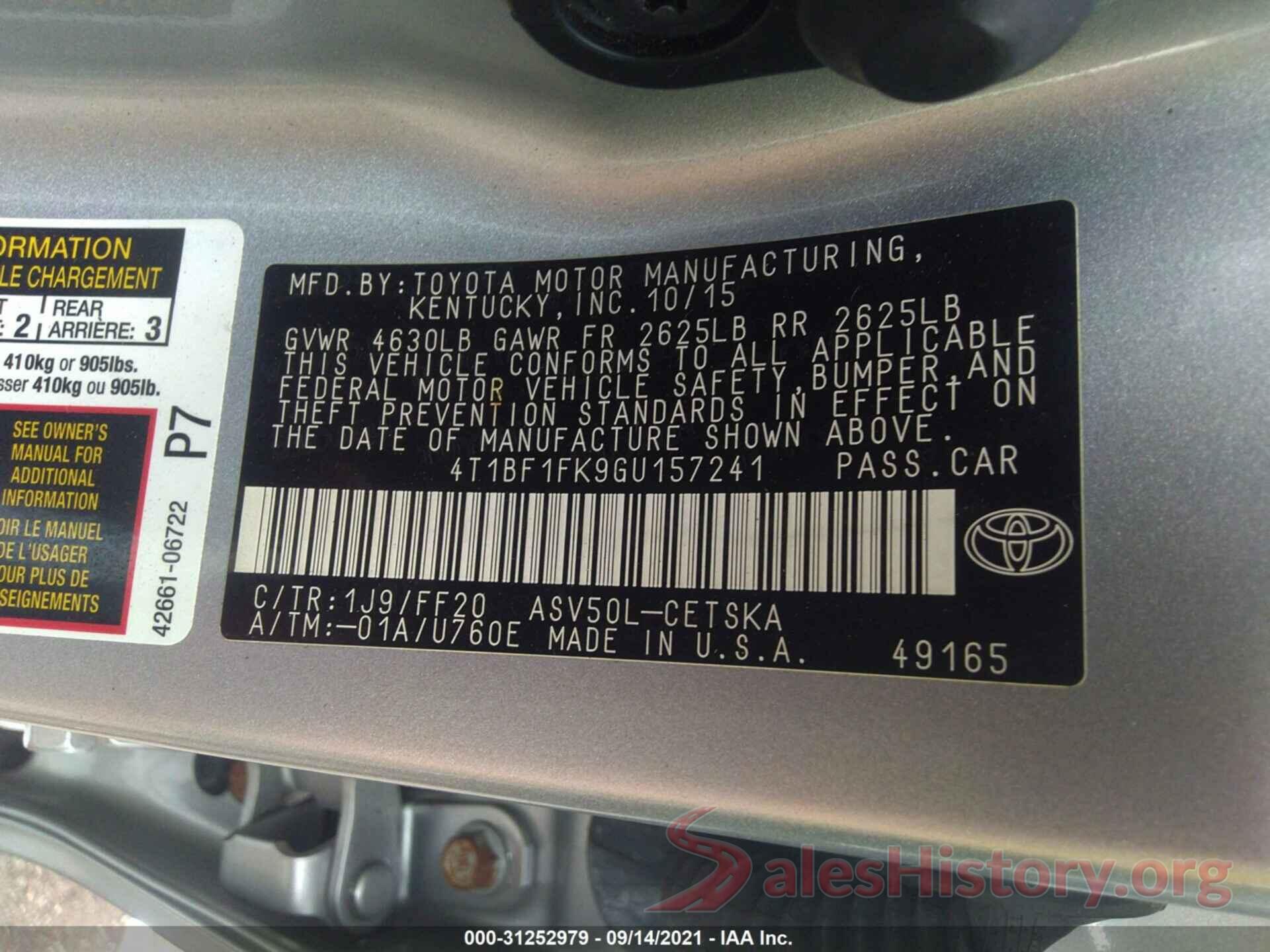 4T1BF1FK9GU157241 2016 TOYOTA CAMRY