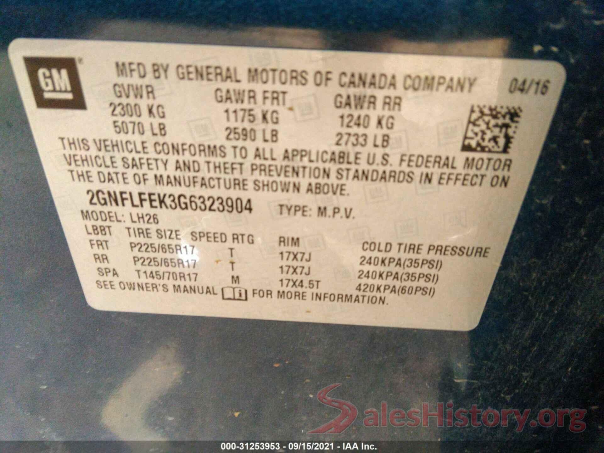 2GNFLFEK3G6323904 2016 CHEVROLET EQUINOX