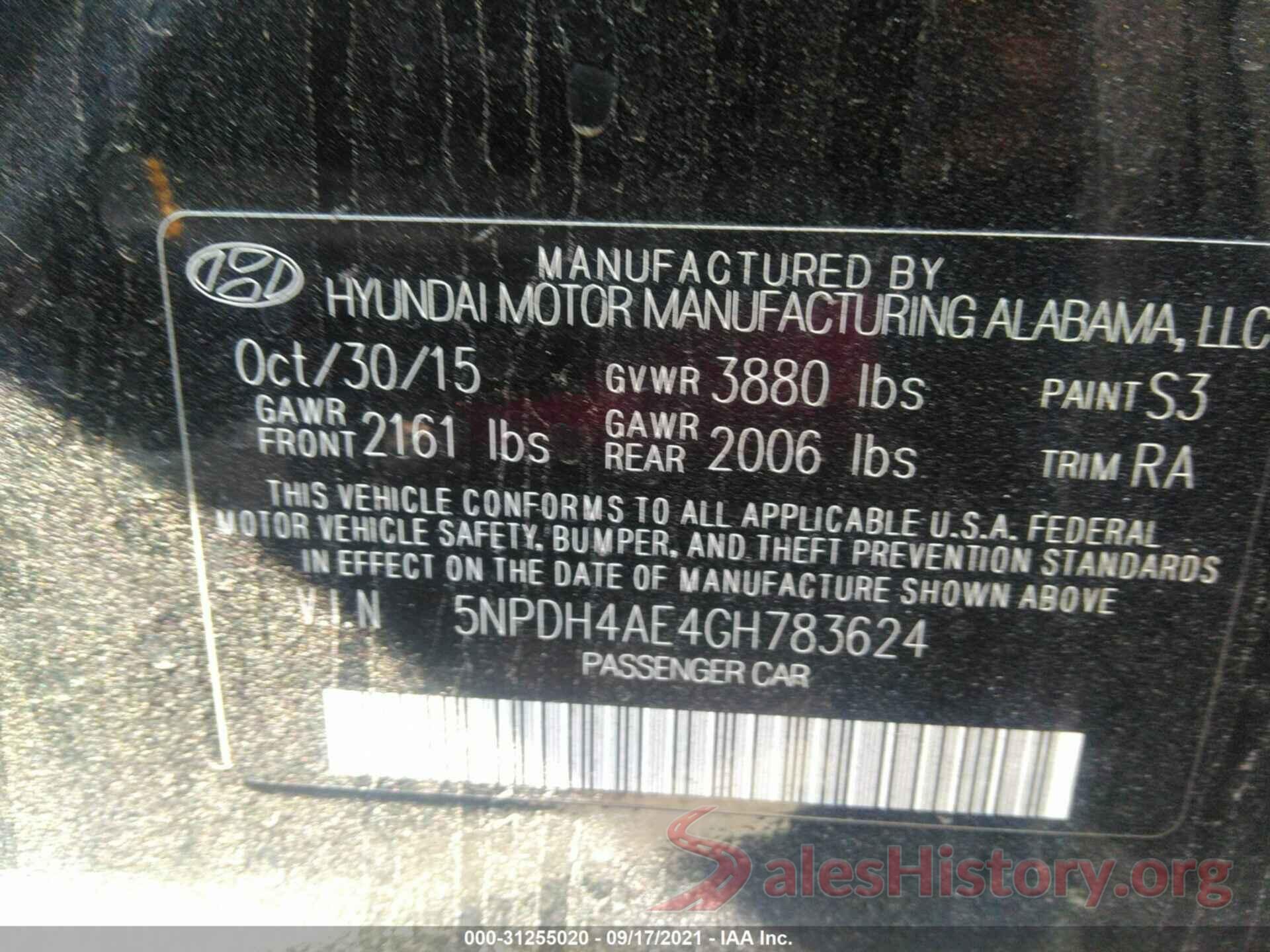 5NPDH4AE4GH783624 2016 HYUNDAI ELANTRA