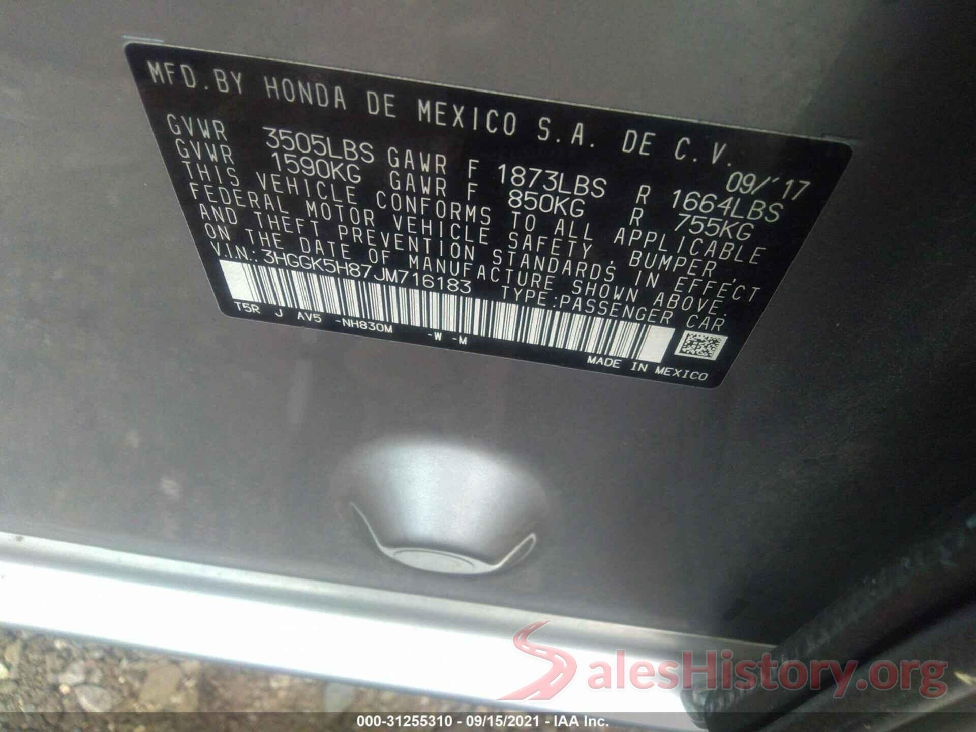 3HGGK5H87JM716183 2018 HONDA FIT