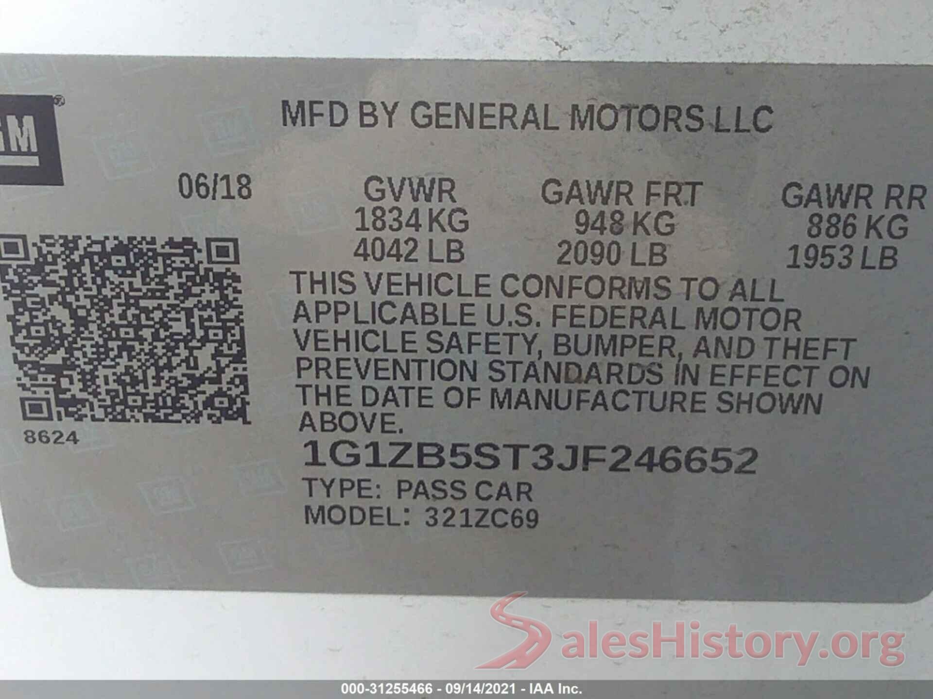 1G1ZB5ST3JF246652 2018 CHEVROLET MALIBU