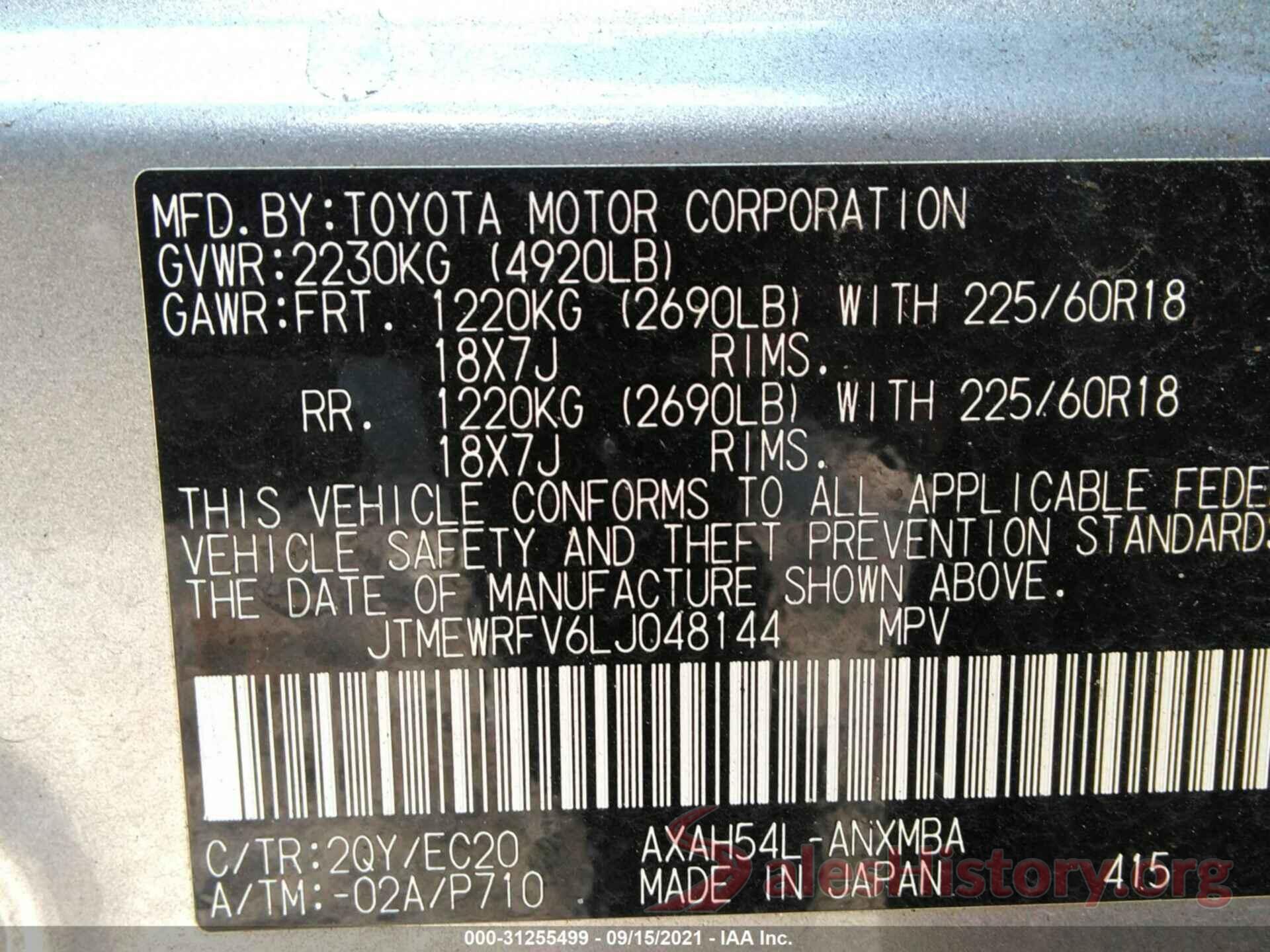 JTMEWRFV6LJ048144 2020 TOYOTA RAV4