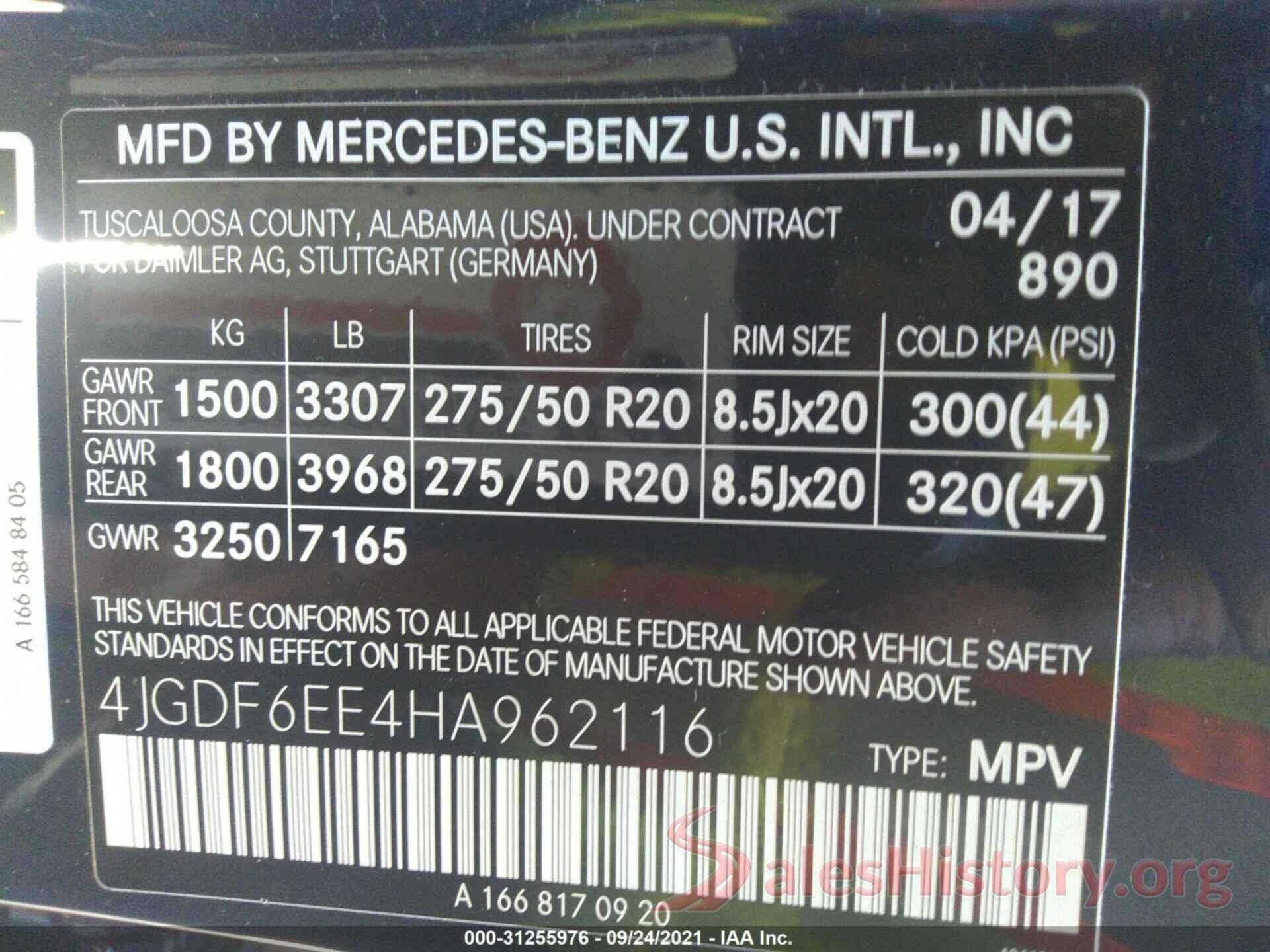 4JGDF6EE4HA962116 2017 MERCEDES-BENZ GLS