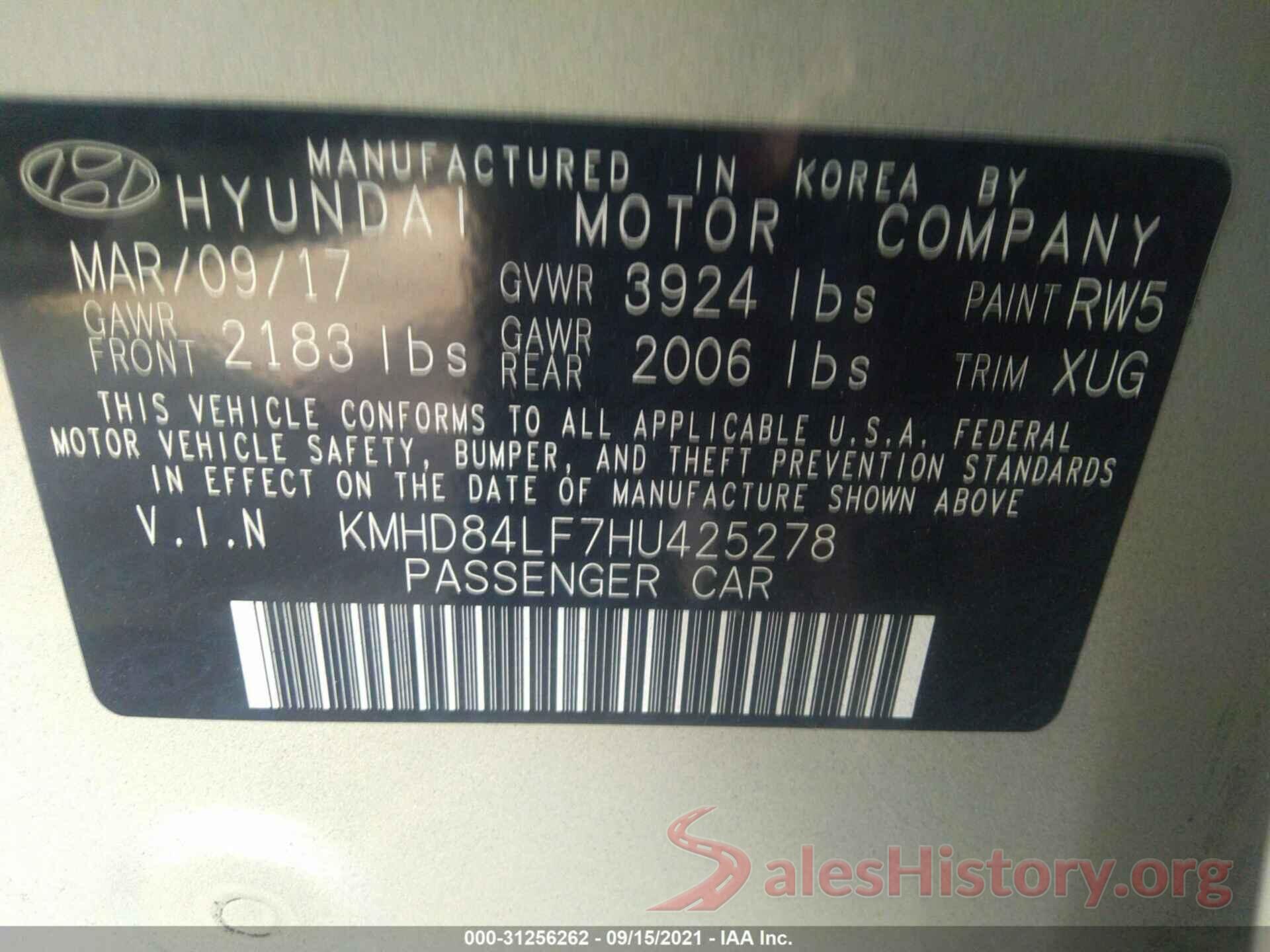 KMHD84LF7HU425278 2017 HYUNDAI ELANTRA