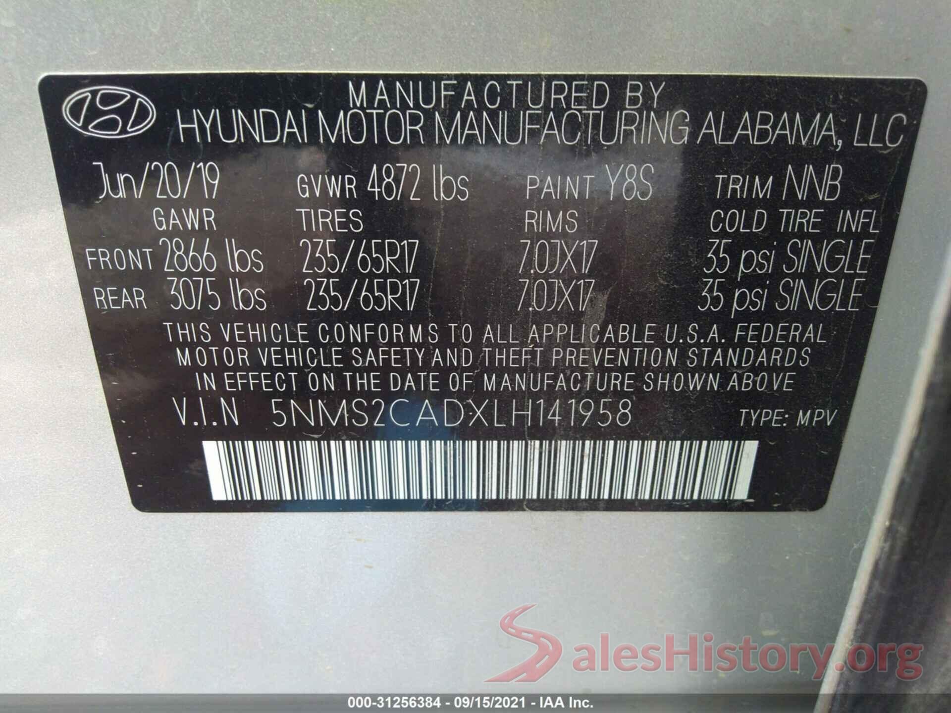 5NMS2CADXLH141958 2020 HYUNDAI SANTA FE