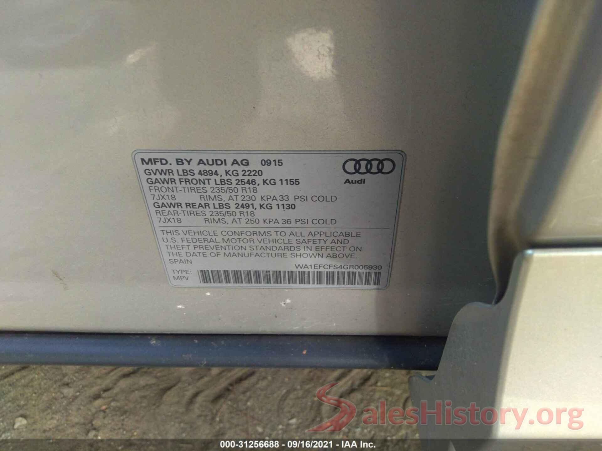 WA1EFCFS4GR005930 2016 AUDI Q3