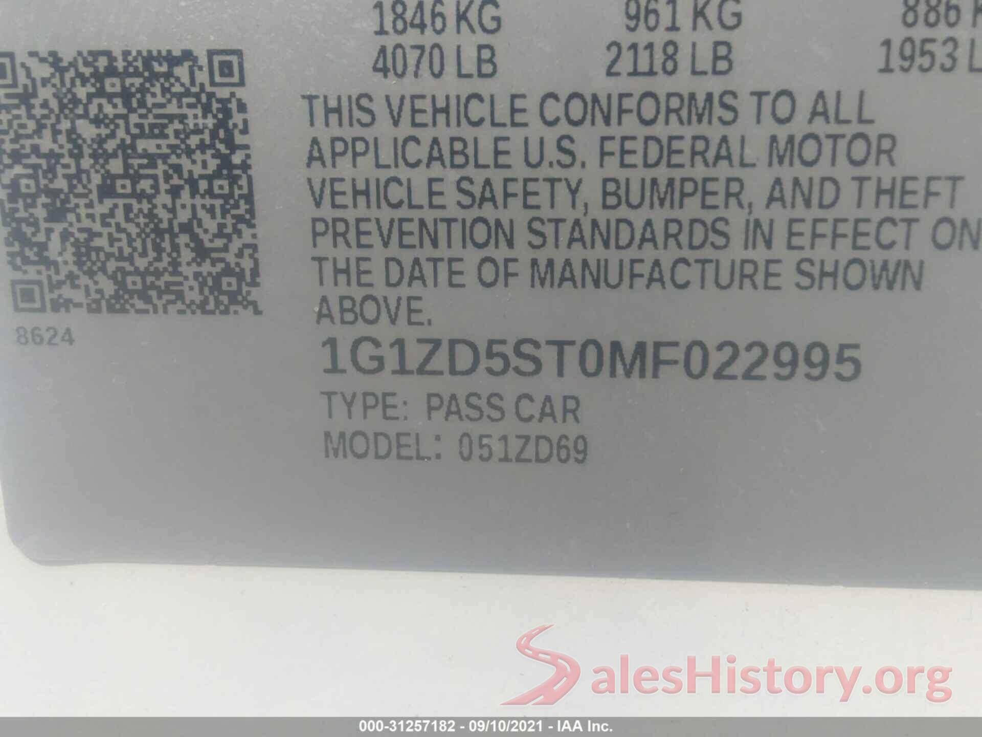 1G1ZD5ST0MF022995 2021 CHEVROLET MALIBU