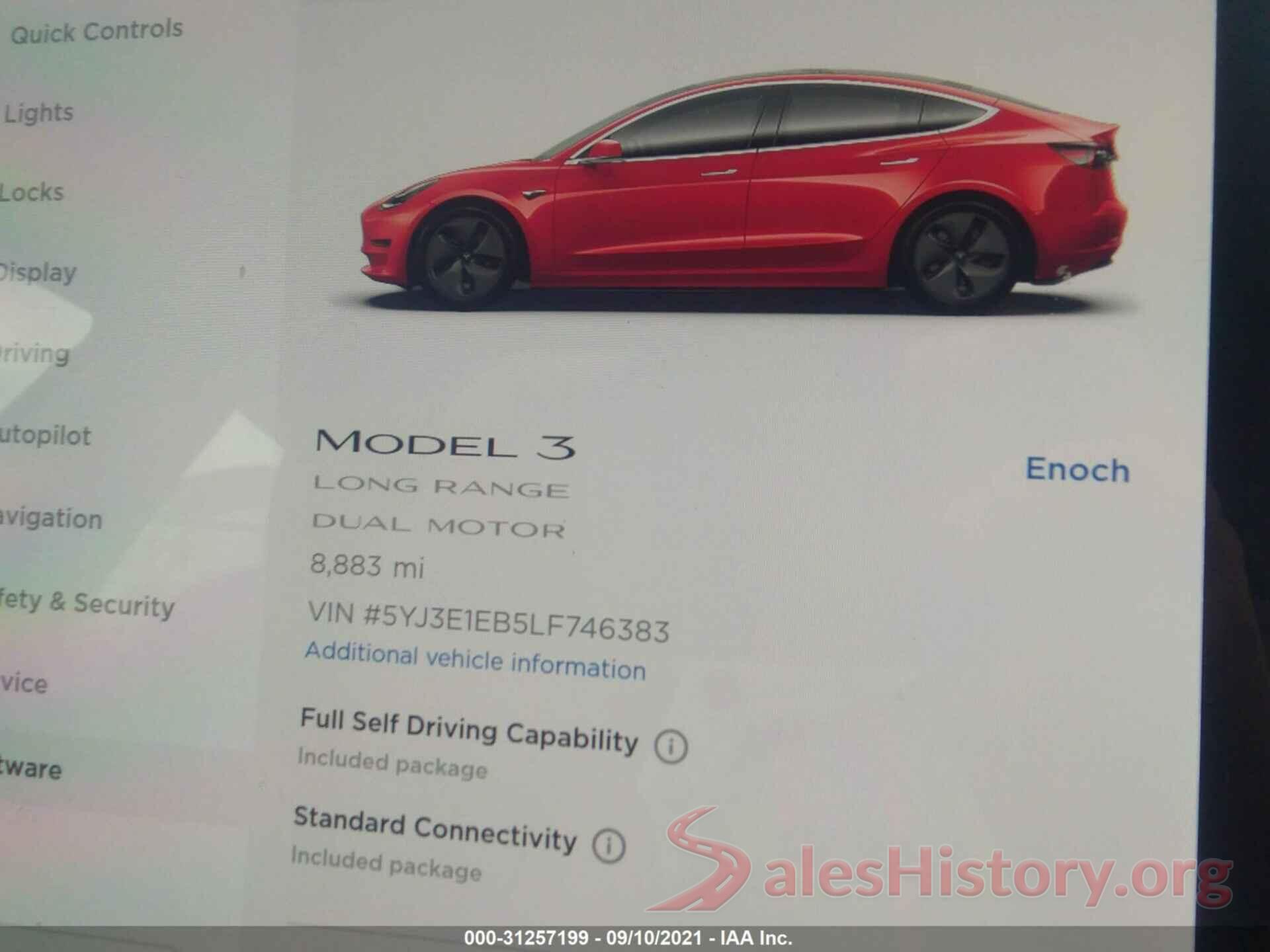 5YJ3E1EB5LF746383 2020 TESLA MODEL 3