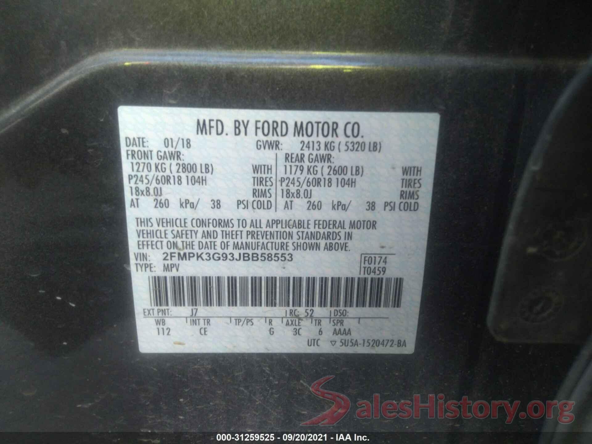 2FMPK3G93JBB58553 2018 FORD EDGE