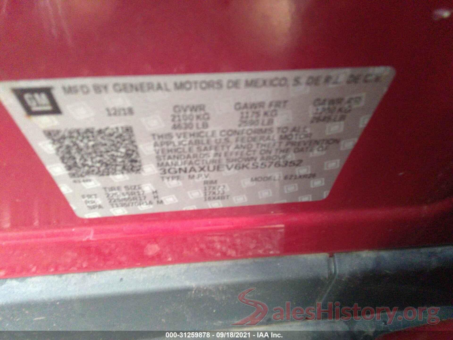 3GNAXUEV6KS576352 2019 CHEVROLET EQUINOX