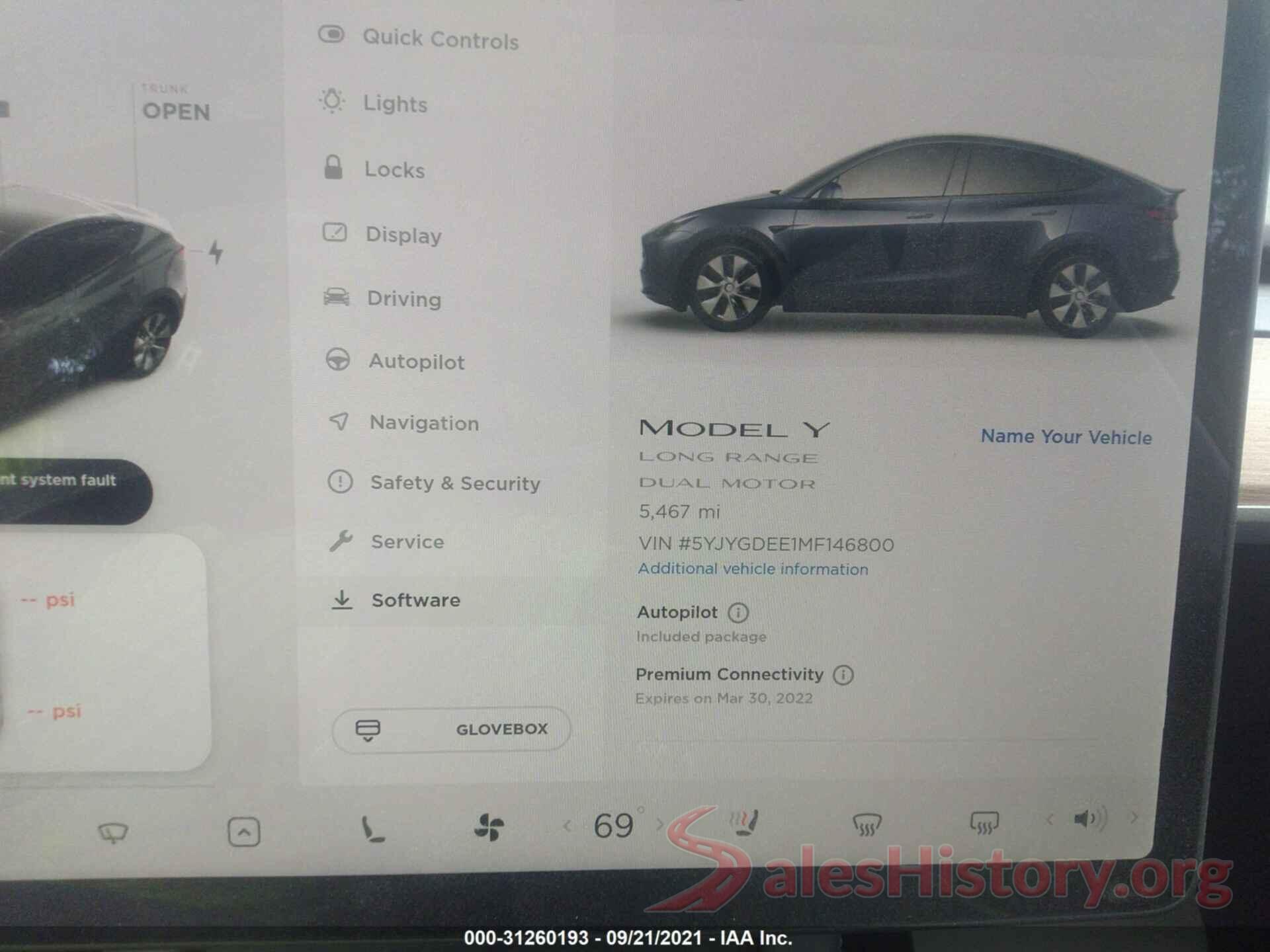 5YJYGDEE1MF146800 2021 TESLA MODEL Y