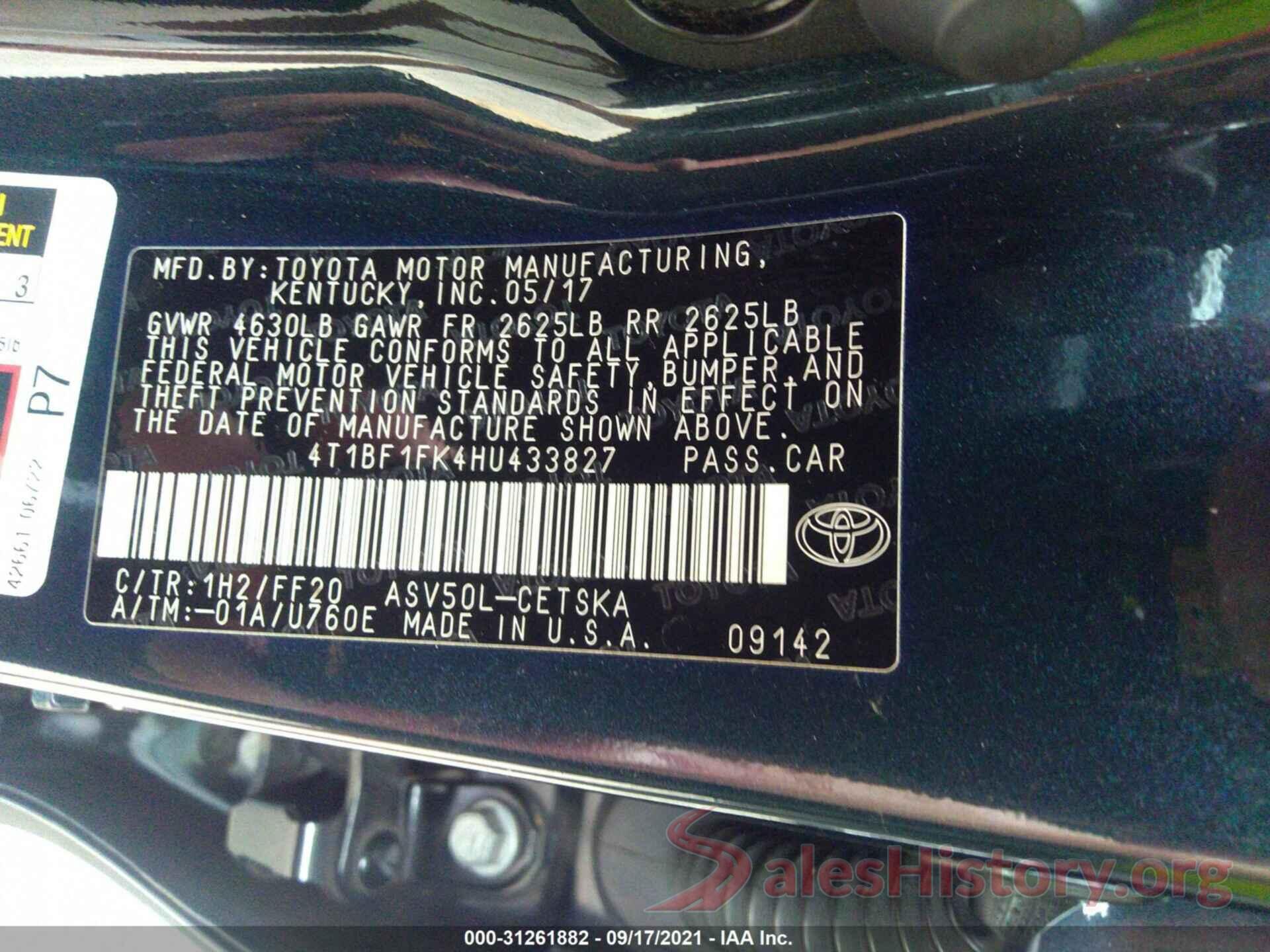 4T1BF1FK4HU433827 2017 TOYOTA CAMRY