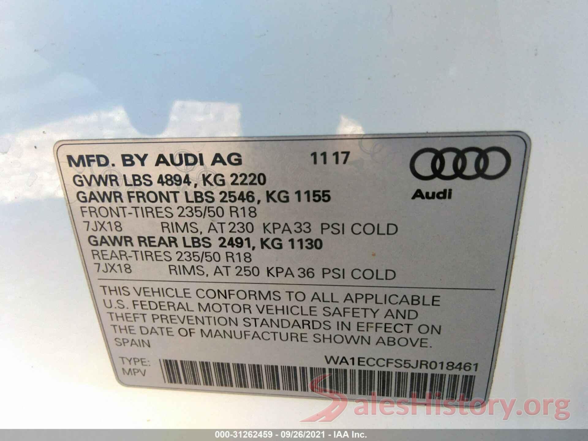 WA1ECCFS5JR018461 2018 AUDI Q3