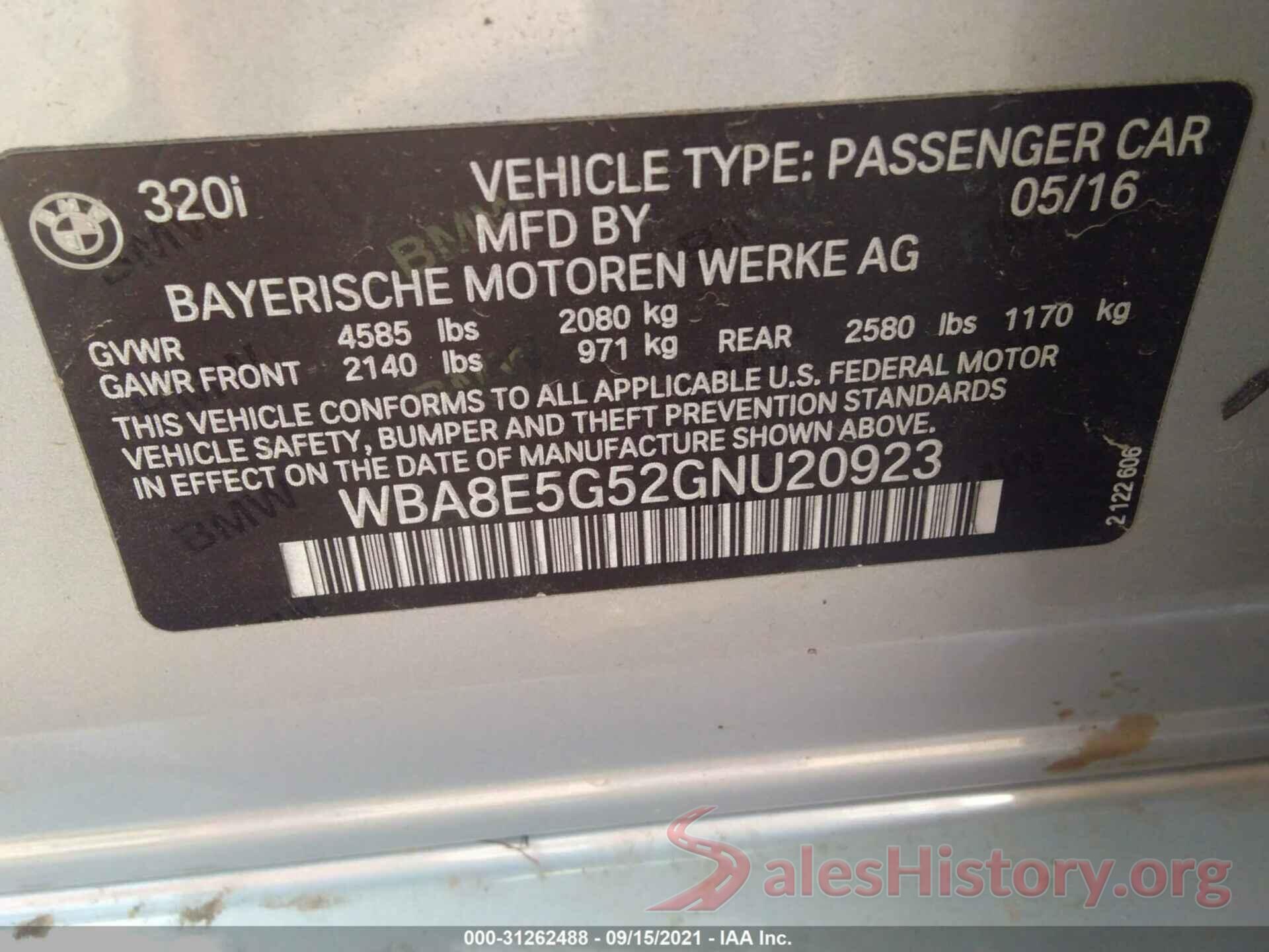 WBA8E5G52GNU20923 2016 BMW 3 SERIES