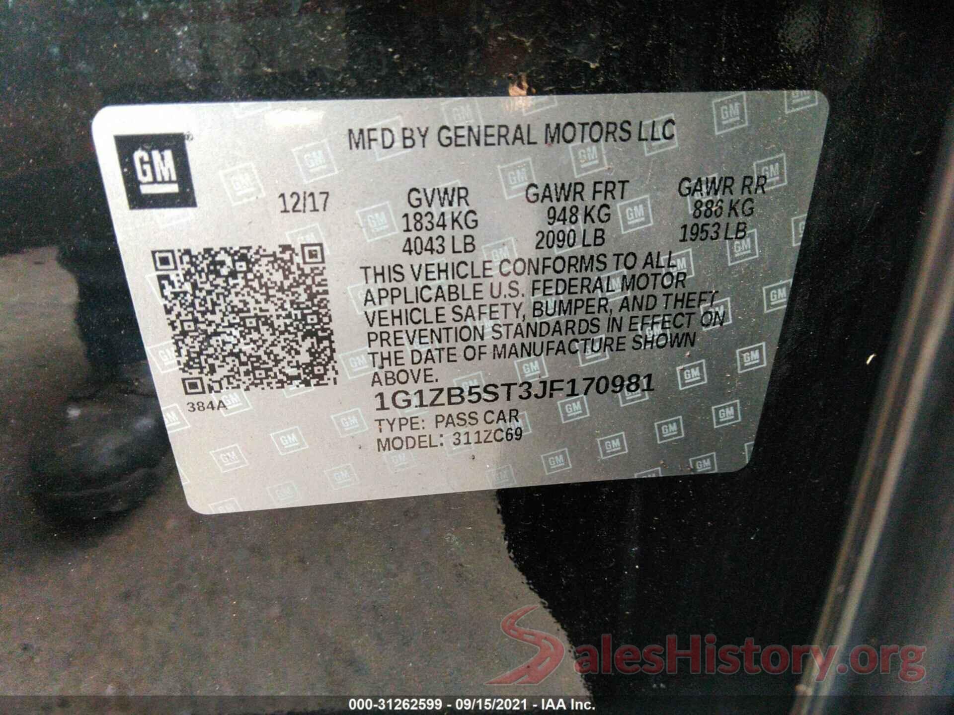 1G1ZB5ST3JF170981 2018 CHEVROLET MALIBU