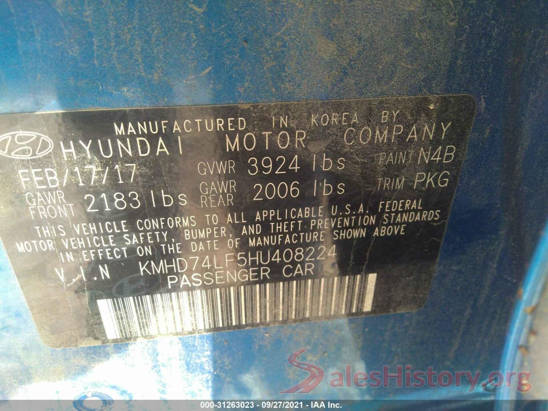 KMHD74LF5HU408224 2017 HYUNDAI ELANTRA