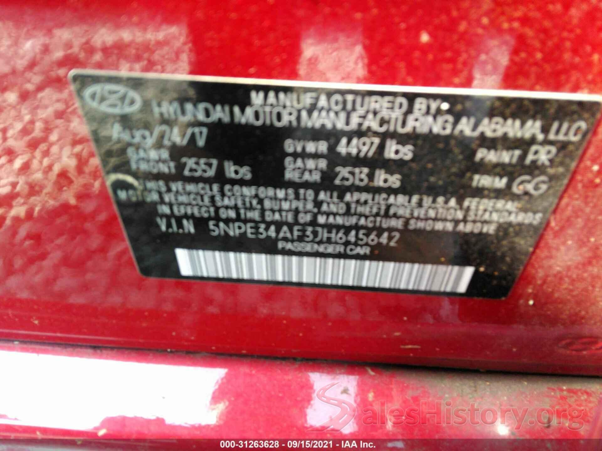 5NPE34AF3JH645642 2018 HYUNDAI SONATA