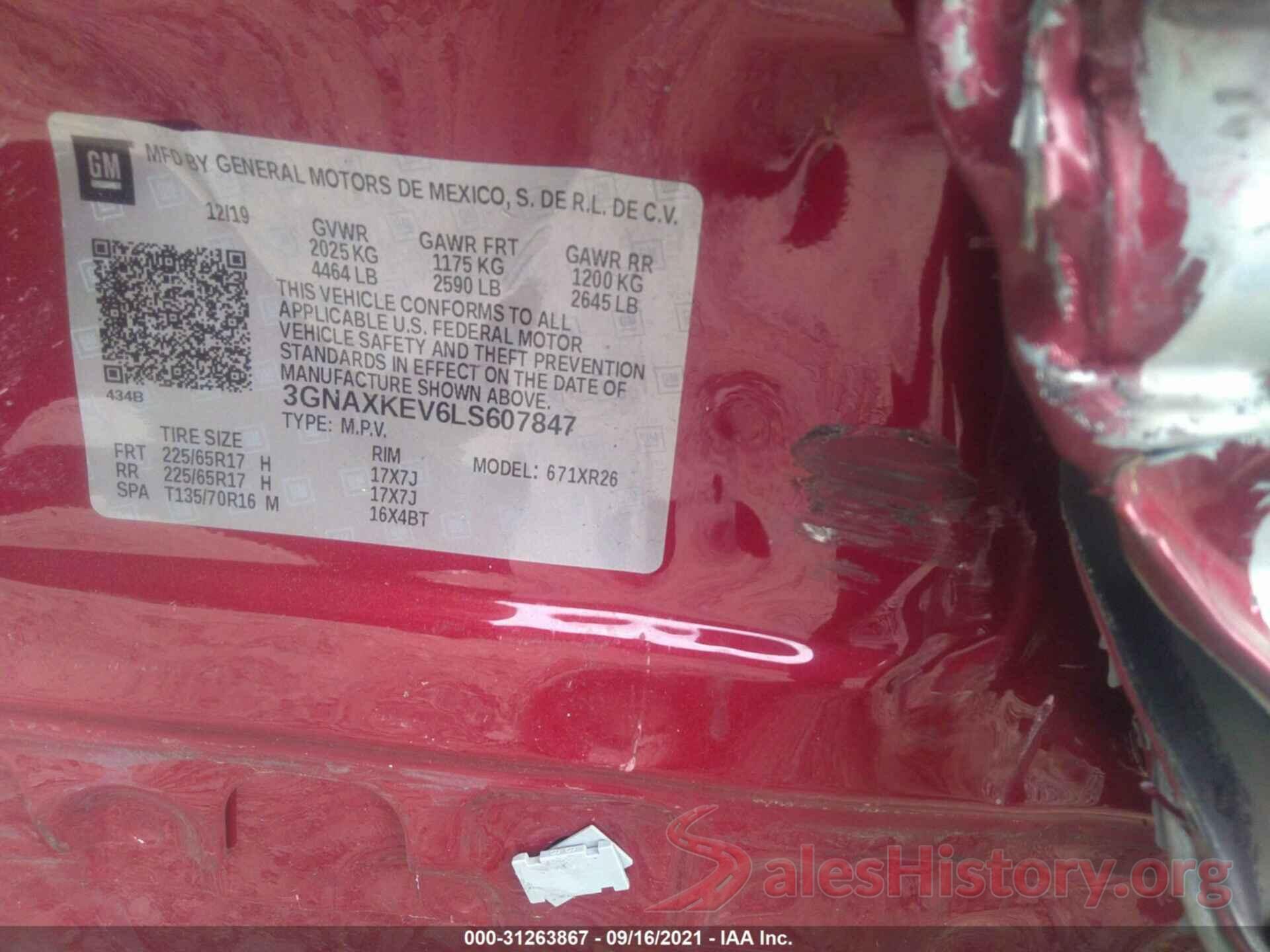 3GNAXKEV6LS607847 2020 CHEVROLET EQUINOX