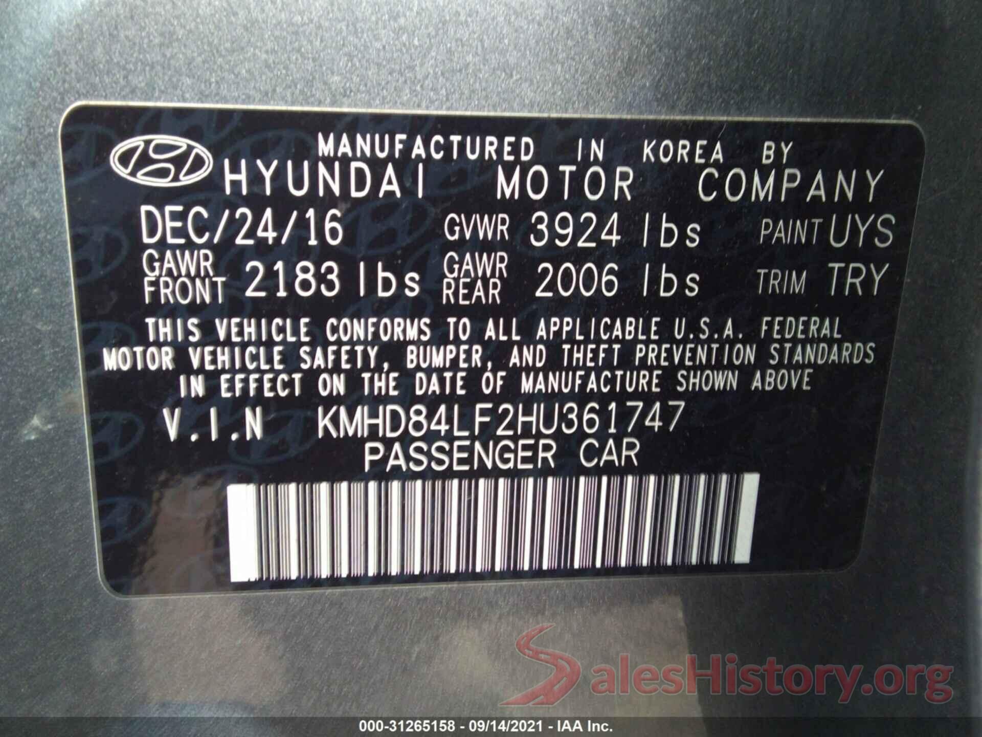 KMHD84LF2HU361747 2017 HYUNDAI ELANTRA