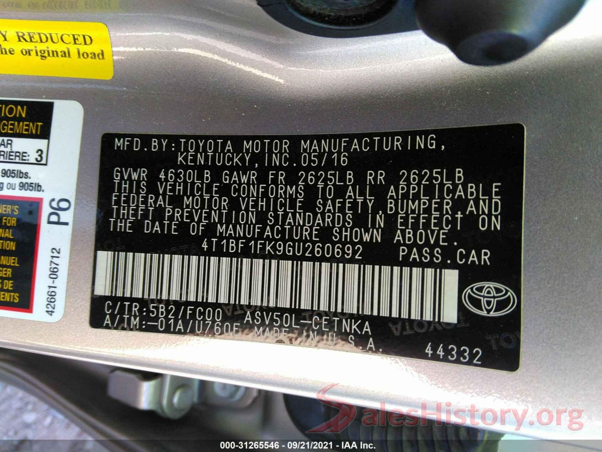 4T1BF1FK9GU260692 2016 TOYOTA CAMRY