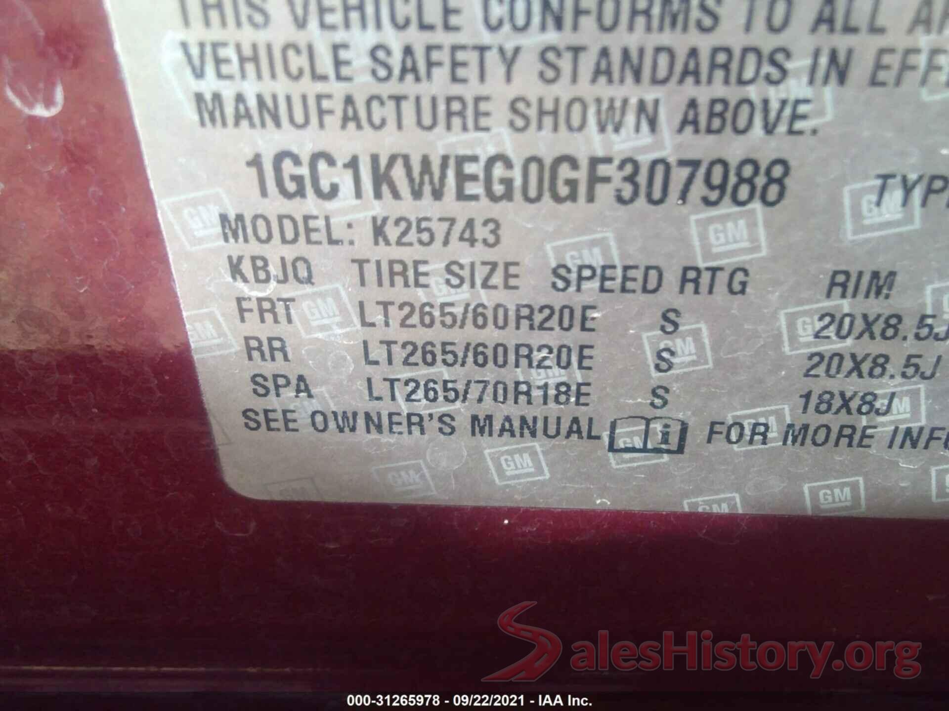 1GC1KWEG0GF307988 2016 CHEVROLET SILVERADO 2500HD