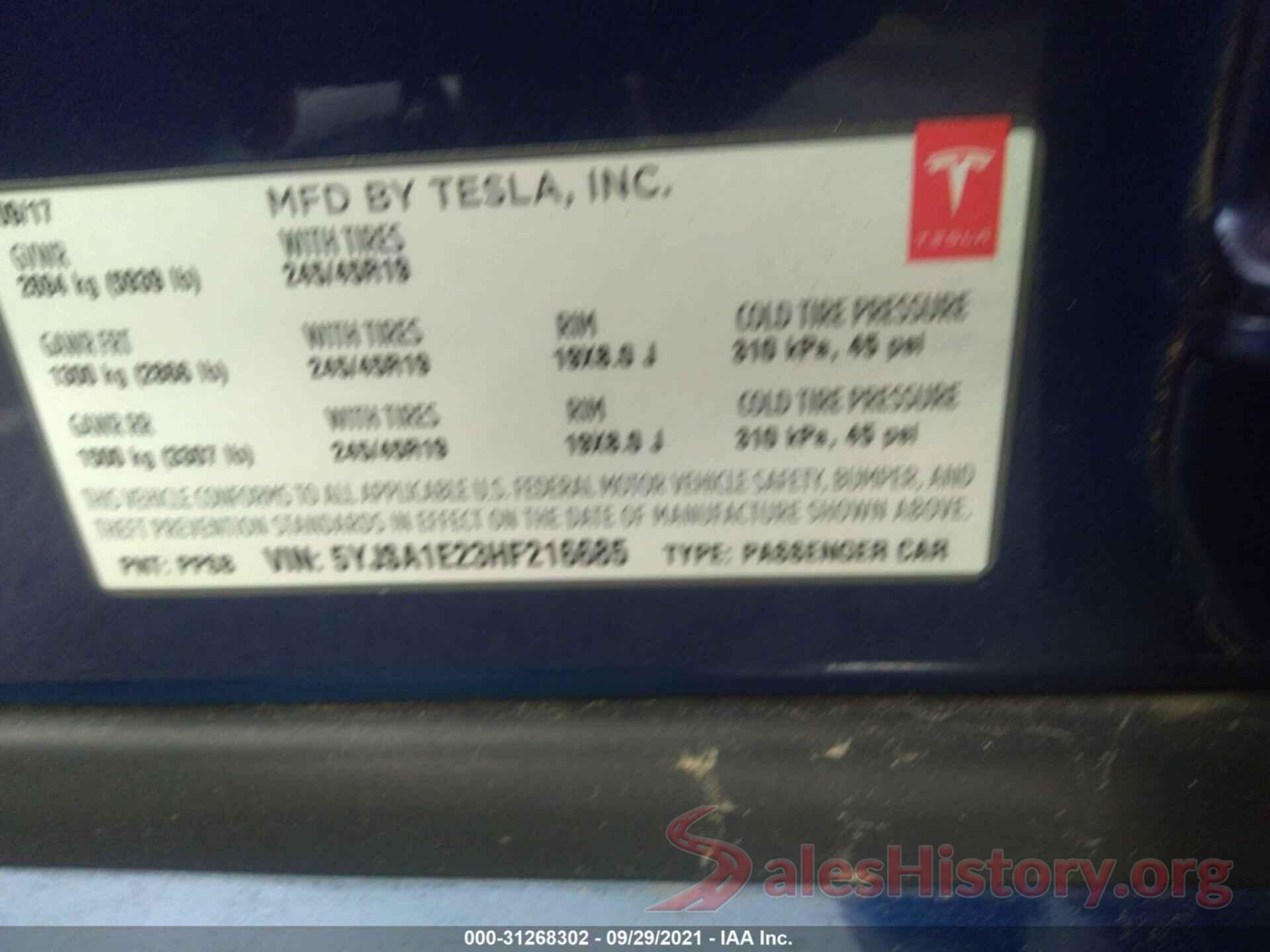 5YJSA1E23HF216685 2017 TESLA MODEL S