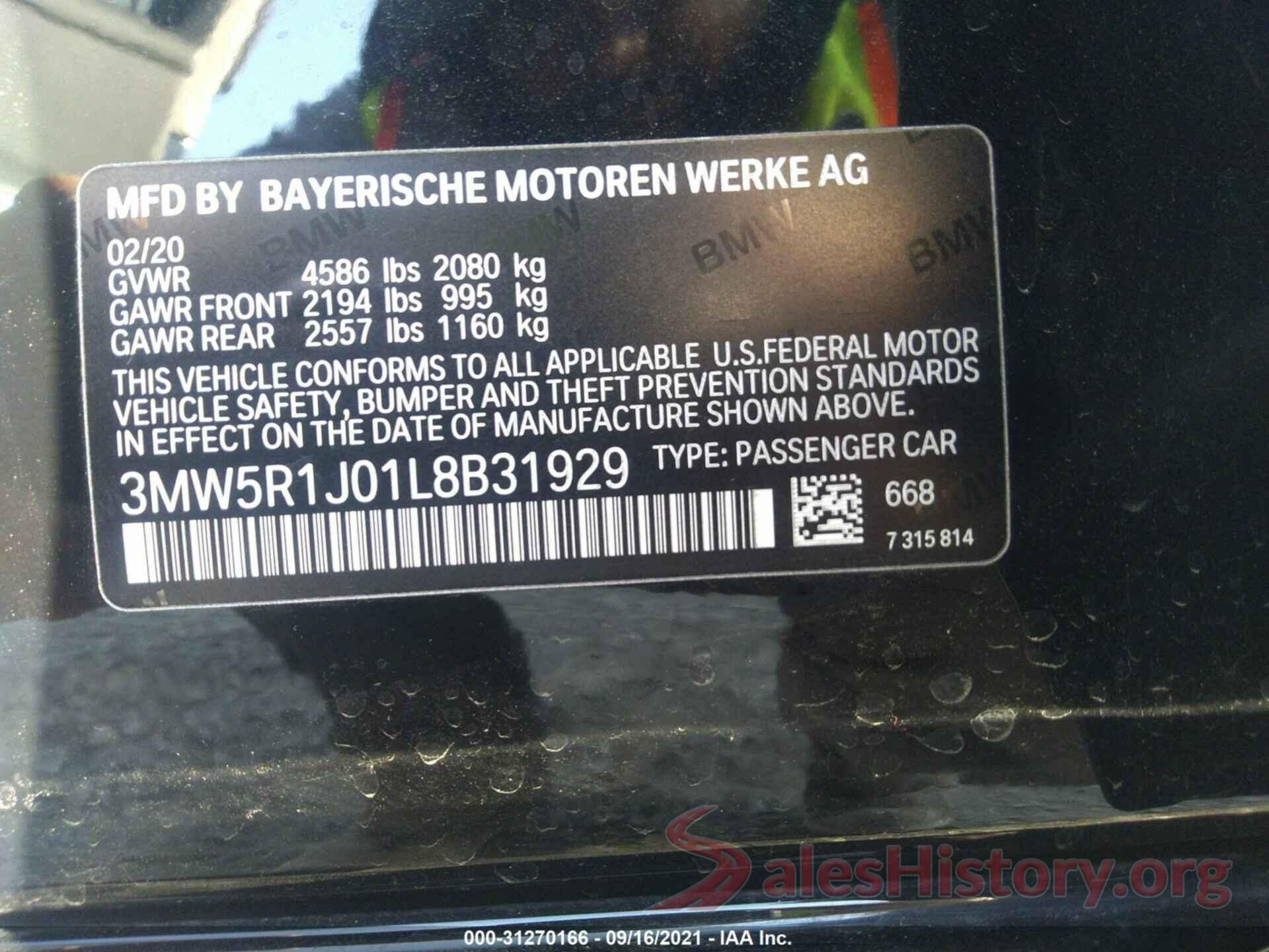 3MW5R1J01L8B31929 2020 BMW 3 SERIES