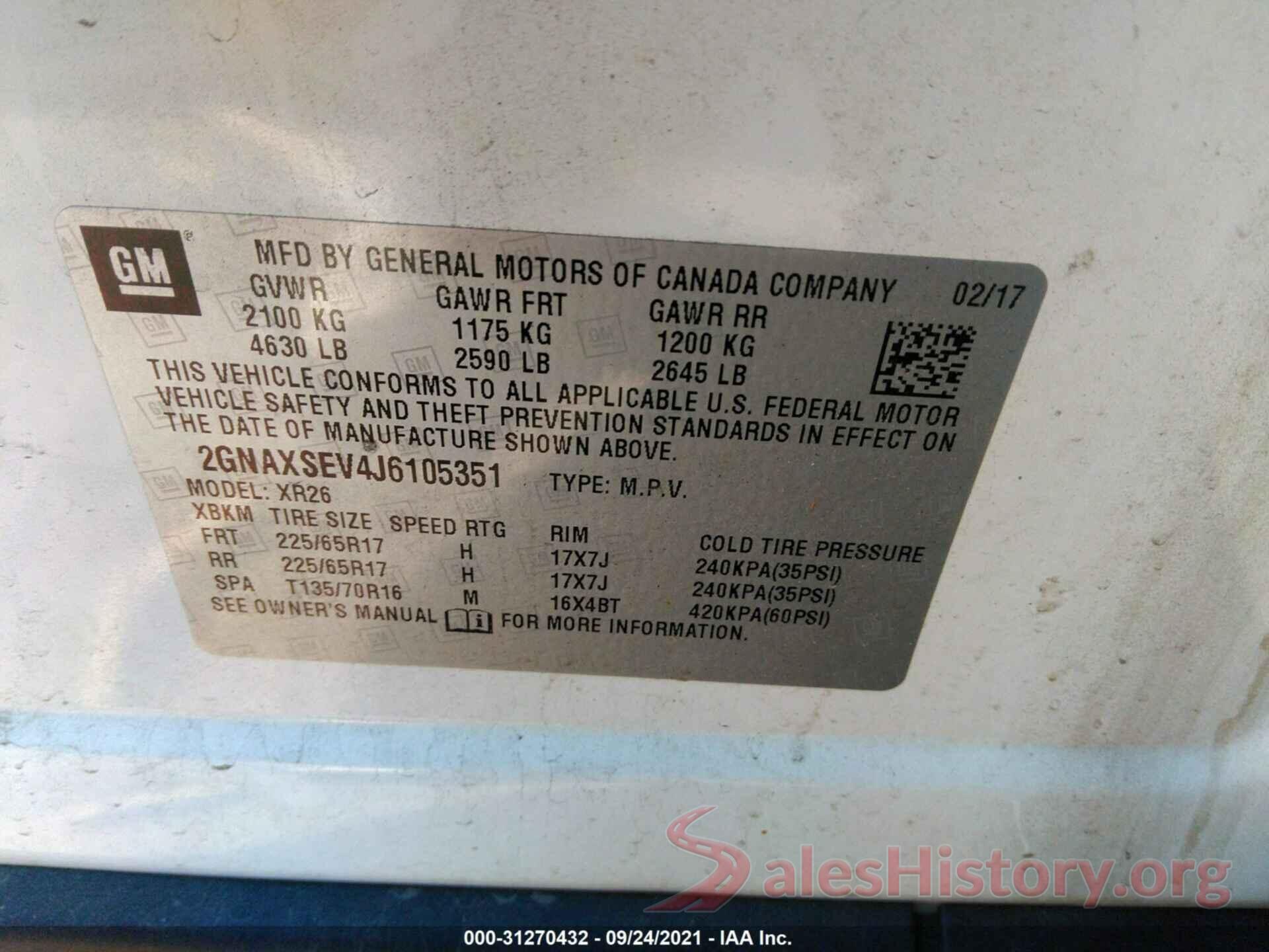 2GNAXSEV4J6105351 2018 CHEVROLET EQUINOX